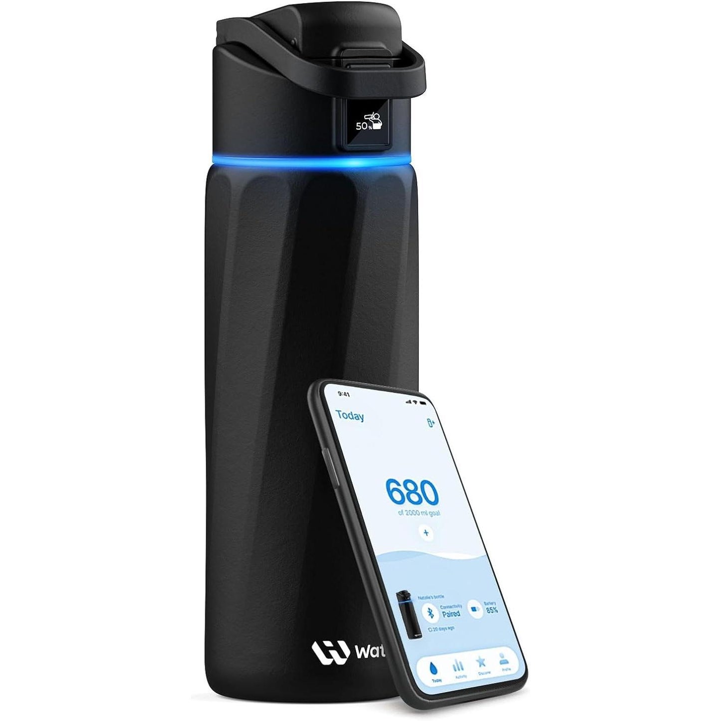 BOOST Smart Water Bottle with Hydration Reminder & Tracker - Vacuum Insulated Water Bottles Stainless Steel, Bpa-Free Wide Mouth, Ideal for Gym, School, Office - Blue (946Ml/1L, 32Oz) WATERH