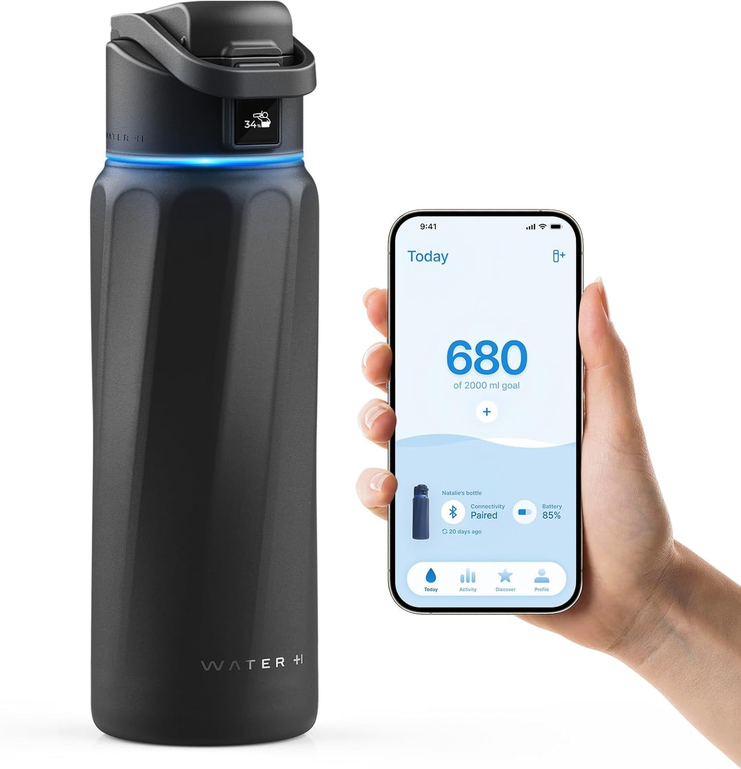 BOOST Smart Water Bottle with Hydration Reminder & Tracker - Vacuum Insulated Water Bottles Stainless Steel, Bpa-Free Wide Mouth, Ideal for Gym, School, Office - Blue (946Ml/1L, 32Oz) WATERH