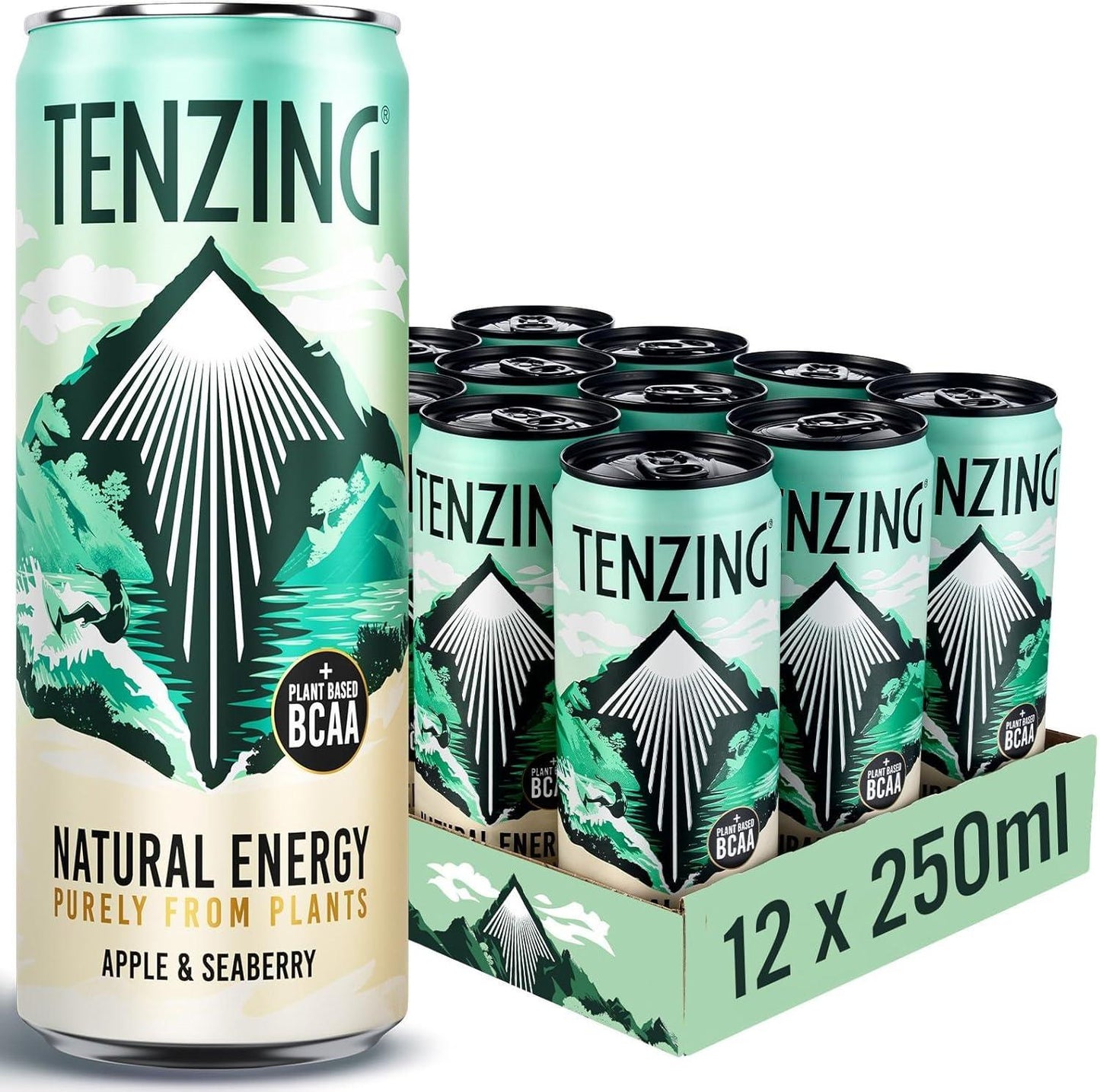 TENZING Natural Energy Drink, Plant Based, Vegan, & Gluten Free Drink, Pineapple & Passionfruit, 330Ml (Pack of 12) - Packaging May Vary Tenzing