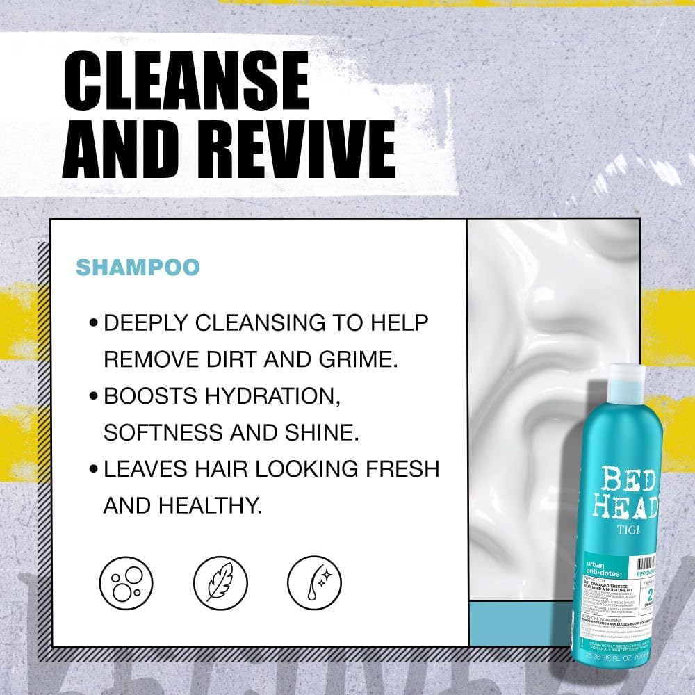Bed Head by TIGI | Recovery Shampoo and Conditioner Set | Professional Moisturising Hair Repair Treatment | Ideal for Dry and Damaged Hair | 750 Ml ( Pack of 2)