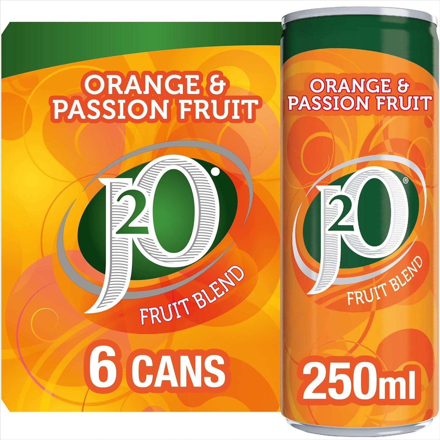 J2O Fruit Juice, Orange and Passion Fruit, 250Ml Cans (Pack of 12)