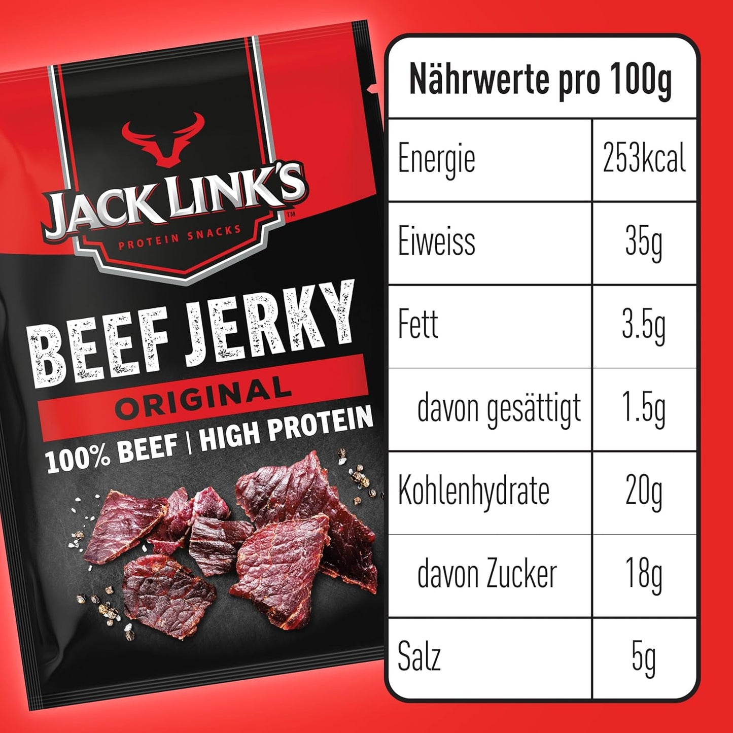 Jack Link'S Beef Jerky, Original Flavour High Protein Meat Snack, Multipack Box of 12 X 25G Packs Link Snacks Inc