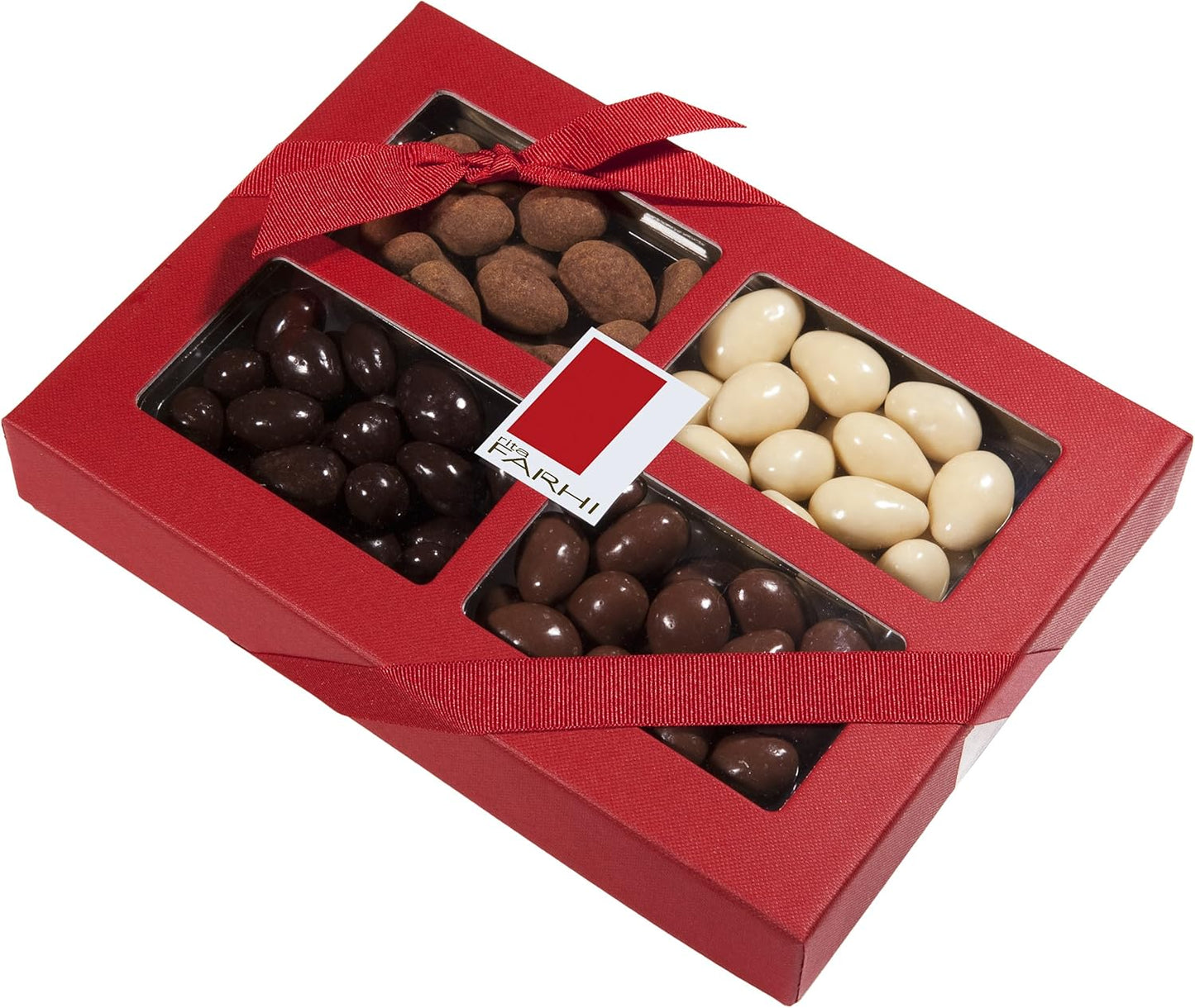 Rita Farhi Chocolate Covered Nut Selection Luxury Gift Box 390G - Almonds, Brazil Nut, Hazelnuts. Cinnamon Dusted and Chocolate Covered Nuts - New Palm Oil Free Recipe