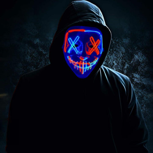 Halloween Mask, LED Scary Horror Smiling Expression Evil Character Mask Costume Mask for Cosplay Party Props, Halloween Costumes for Men Adults Kids Boys (Blue+Red) SFODTN