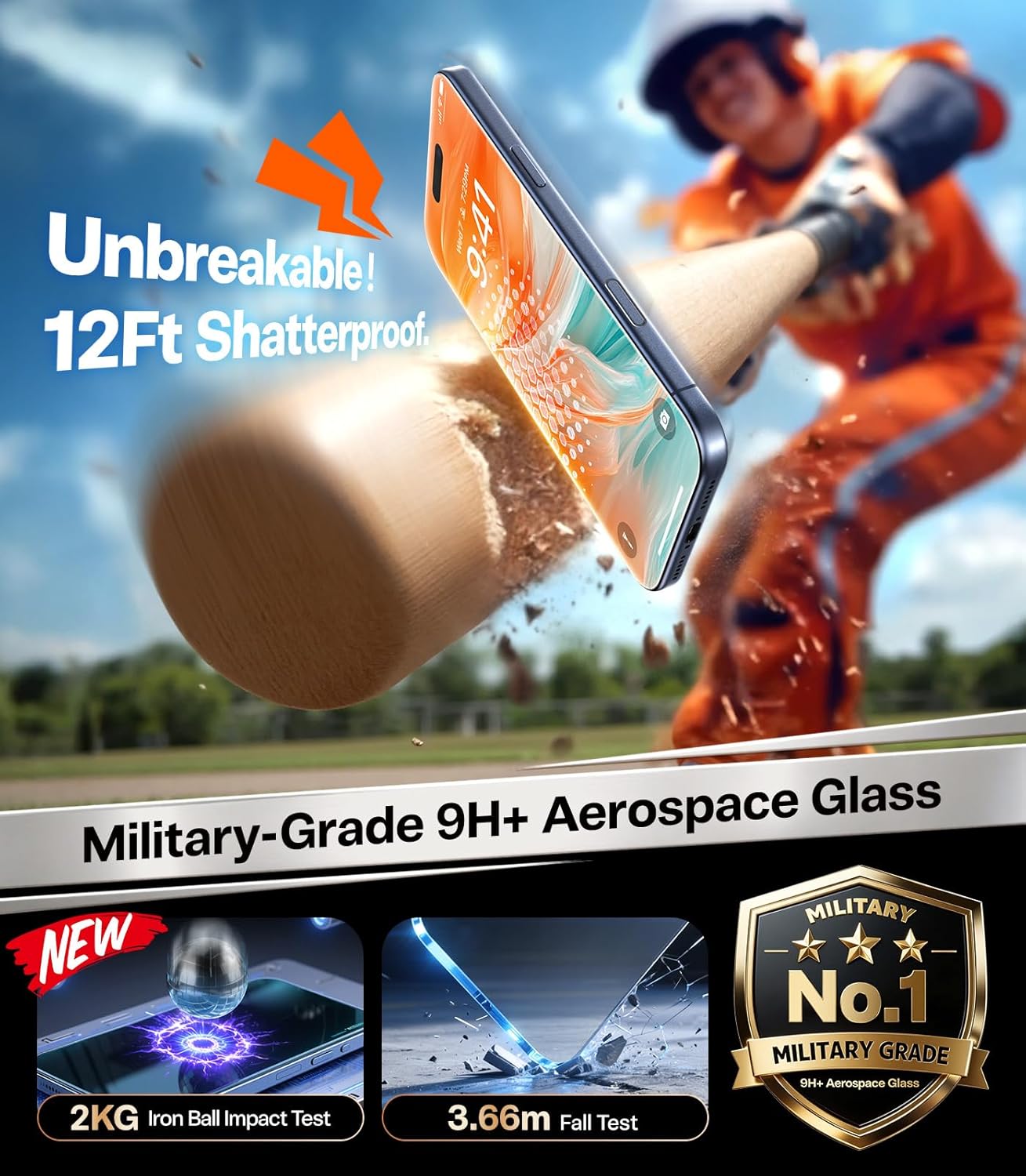 TORRAS for Iphone 17 Pro Screen Protector [12FT Military Grade Shatterproof] UNBREAK TOP 9H+ Glass Screen Protector for Iphone 17 Pro Tempered Glass [Longest Durable] Onestep Auto-Install, 2 Pack
