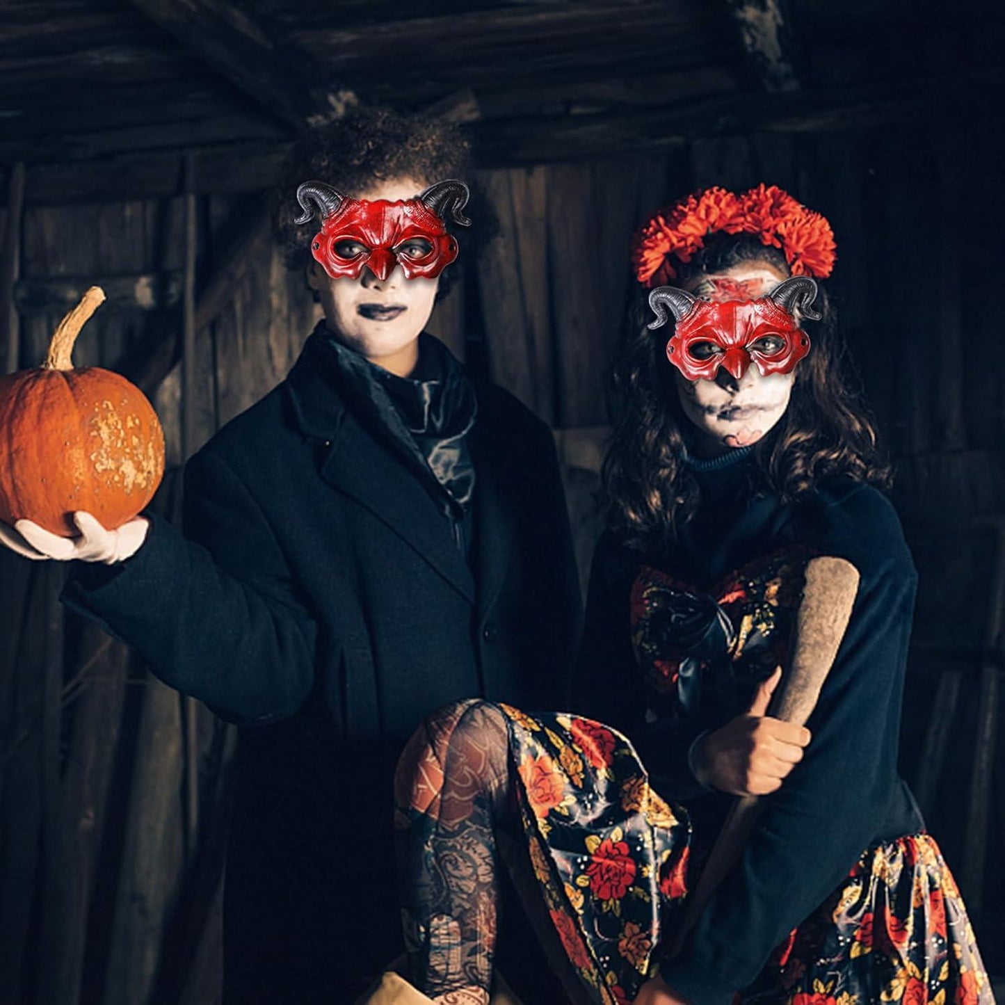WINUSD Halloween Devil Mask Red Half Face Scary Devil Horn Ghost Mask Halloween Devil Costume Demon Mask for Halloween Masquerade Cosplay Party
