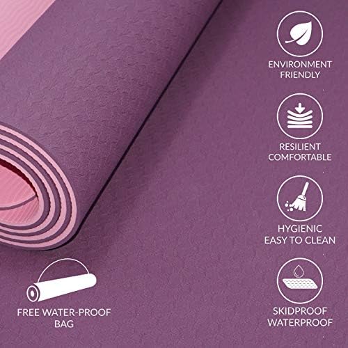 Comfy Mat Yoga Mat – Non-Slip Premium TPE Yoga Mat [Bonus Waterproof Carry Bag] – Eco-Friendly Workout Mat for Pilates, Meditation, Women, Men – Fitness Exercise Mat, 183Cm X 61Cm X 6Mm MOHAJER LTD