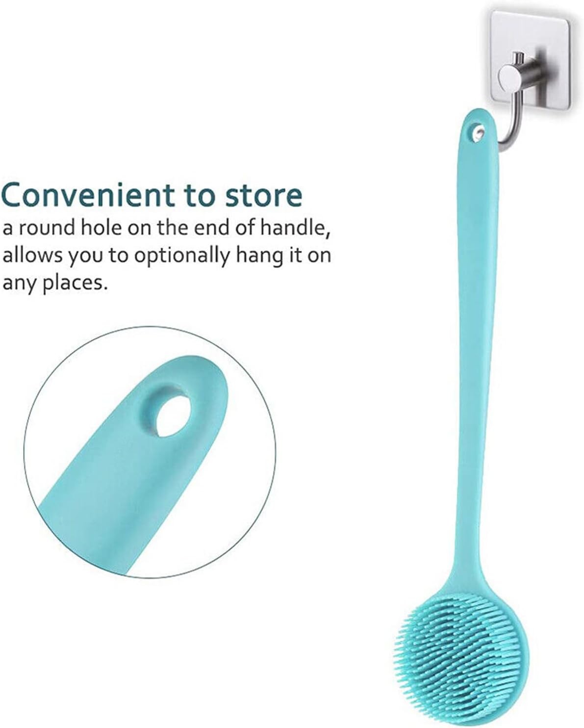Silicone Shower Brush Scrubber Body Back Exfoliate Bath Long Handle Double Sided
