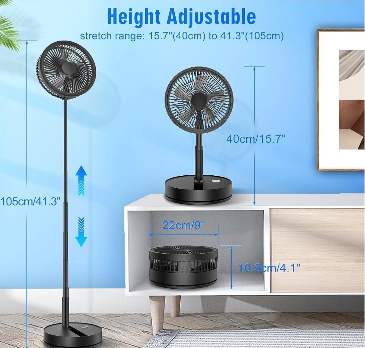 Deluxe Foldable Oscillating Pedestal Stand Fan Remote Control Timer Quiet Speed