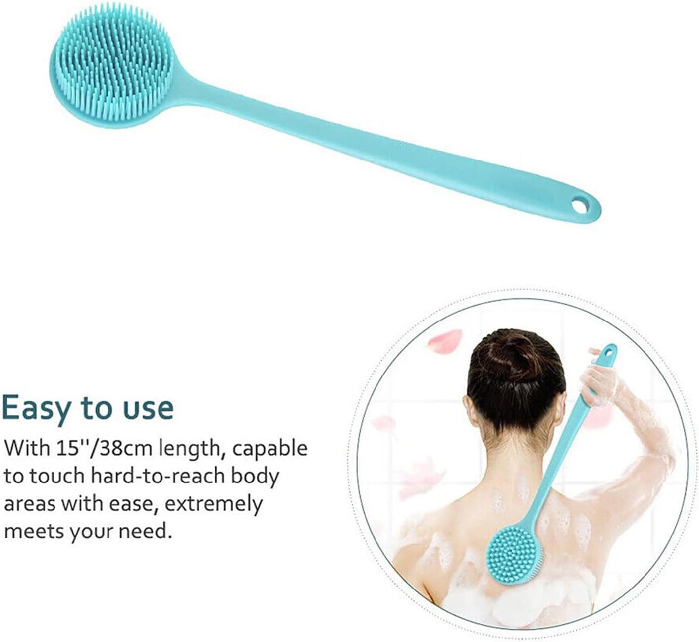 Silicone Shower Brush Scrubber Body Back Exfoliate Bath Long Handle Double Sided