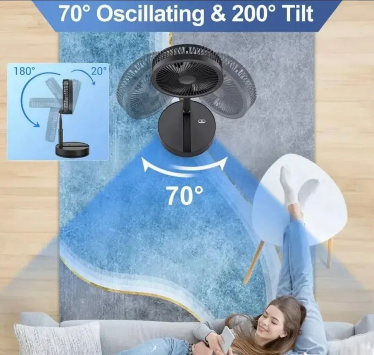Deluxe Foldable Oscillating Pedestal Stand Fan Remote Control Timer Quiet Speed