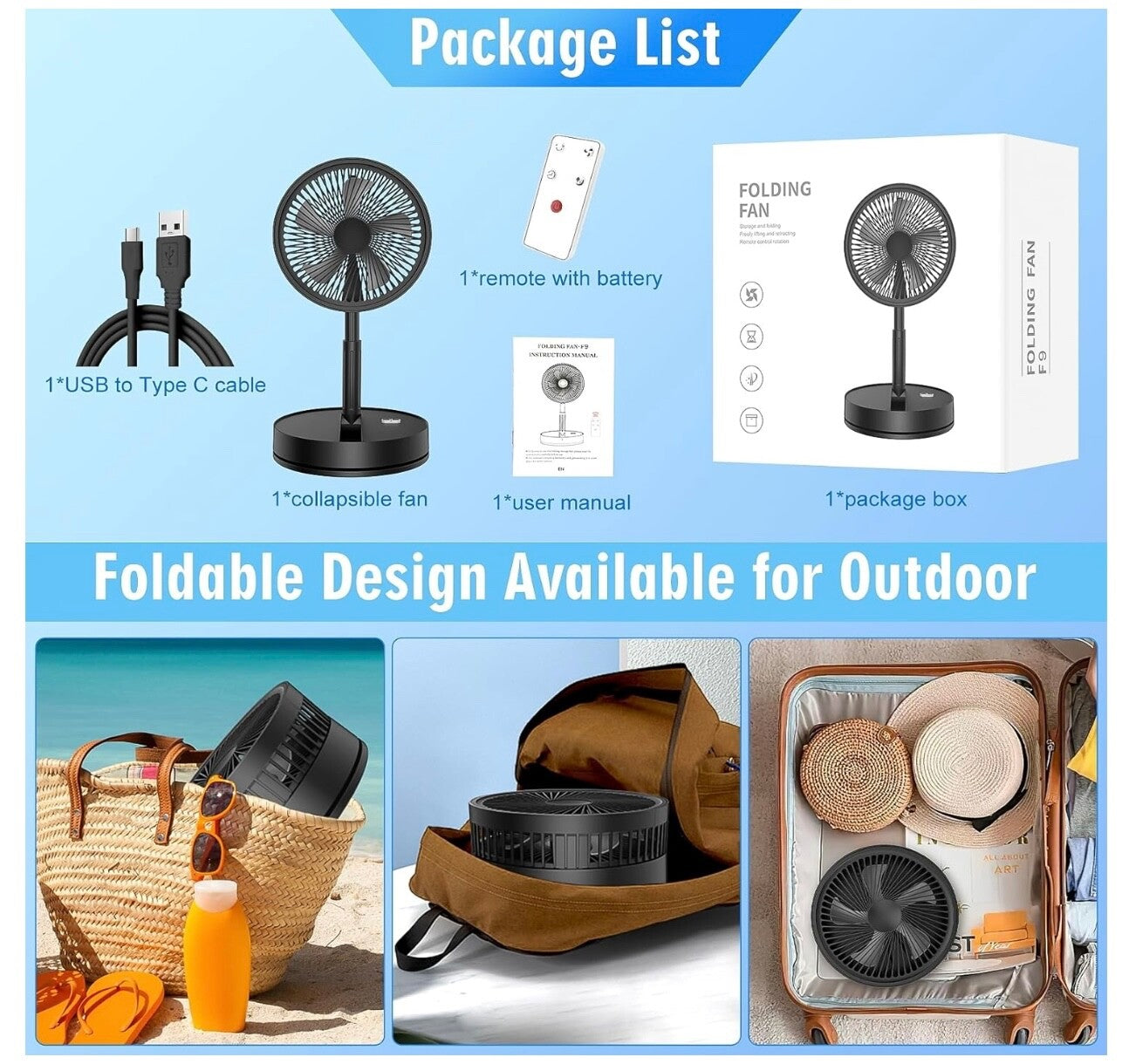 Deluxe Foldable Oscillating Pedestal Stand Fan Remote Control Timer Quiet Speed