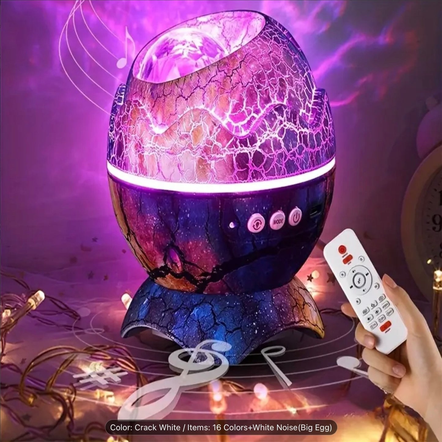 Dinosaur Egg Star Projector Light Galaxy Night with Remote Bluetooth Music Lamp
