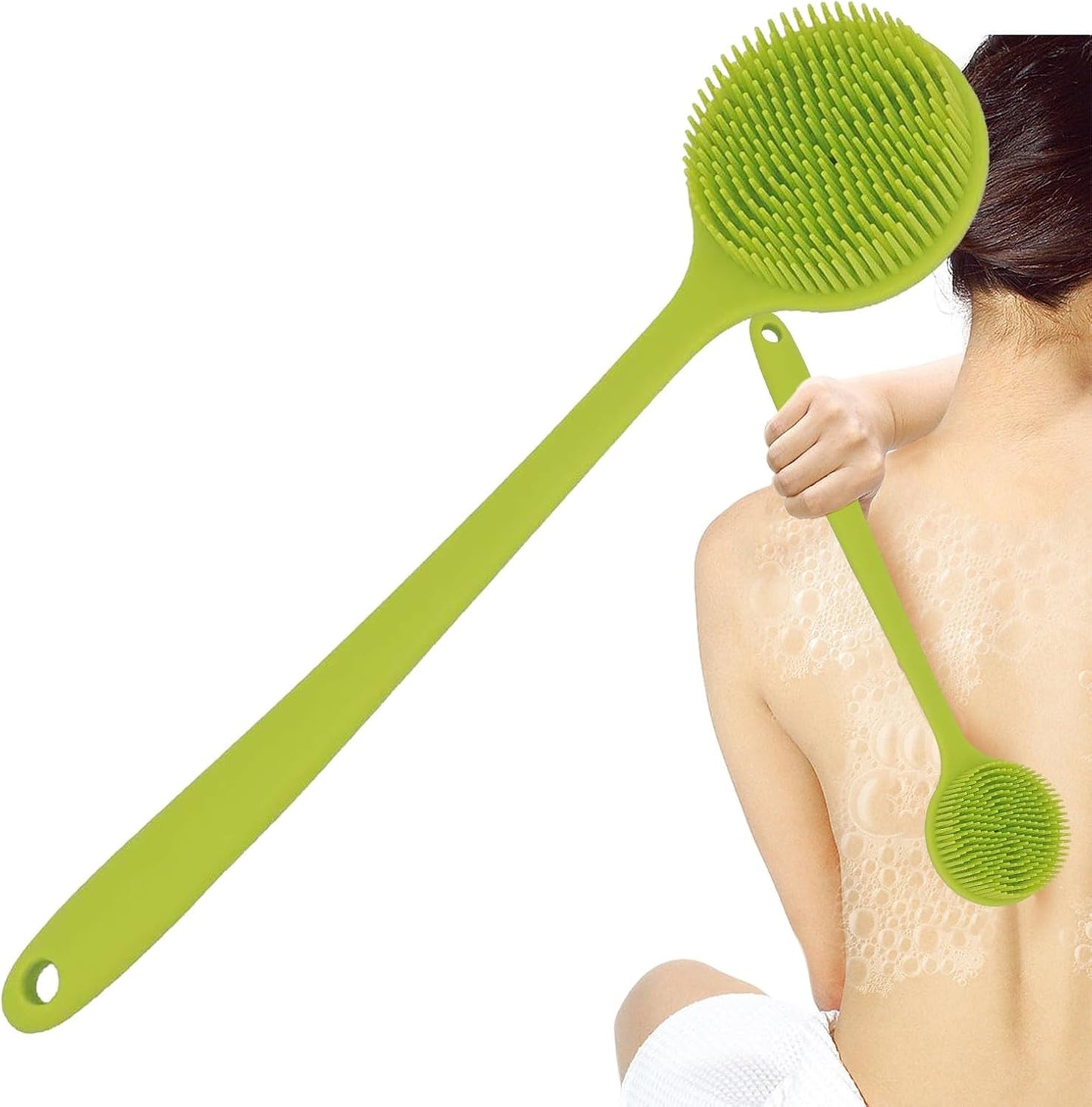 Silicone Shower Brush Scrubber Body Back Exfoliate Bath Long Handle Double Sided