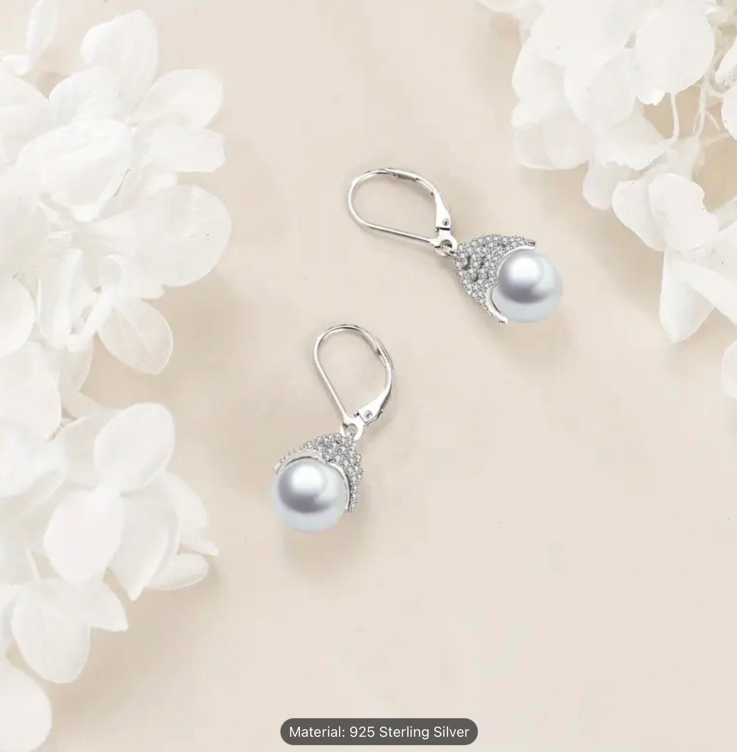 925 Sterling Silver Pearl Drop Dangle Earrings Romantic Elegant Gift for Her