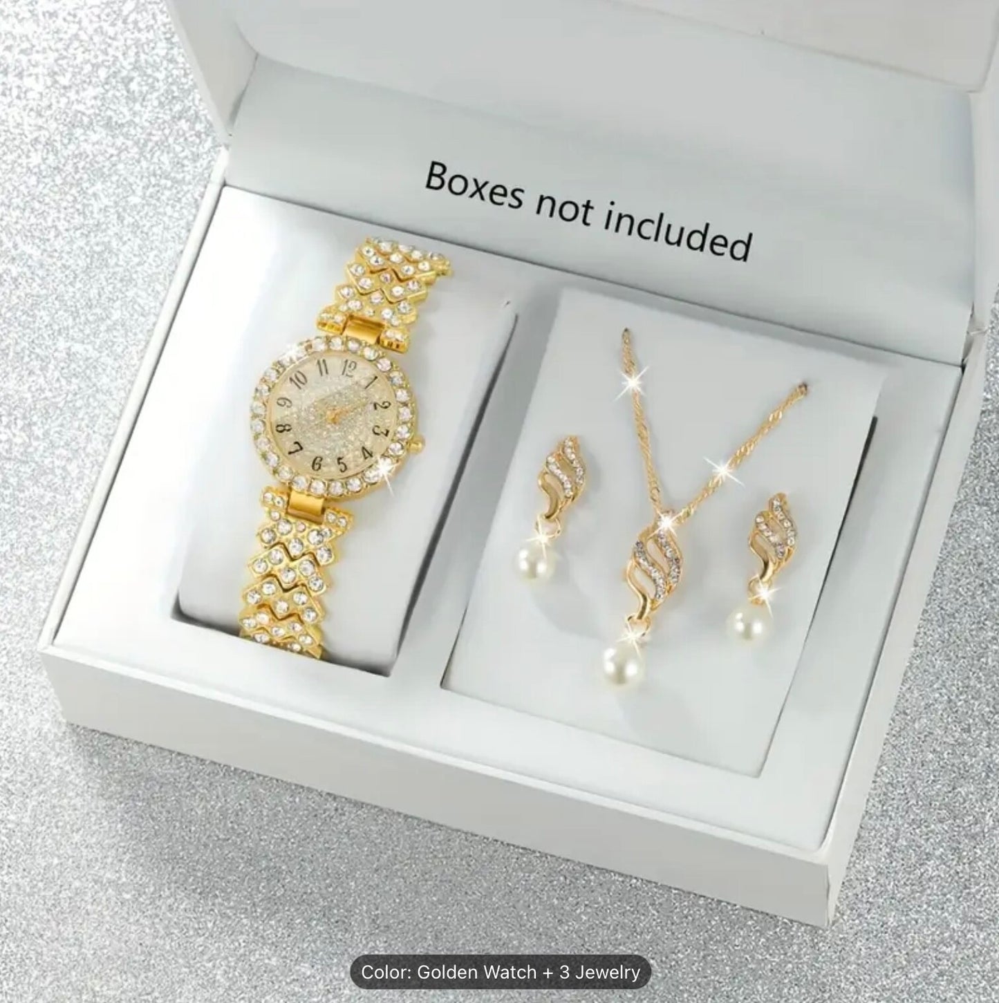 Glamorous Women’s Girls Quartz Watch & 3pc Jewellery Set – Elegant Fashion Gift