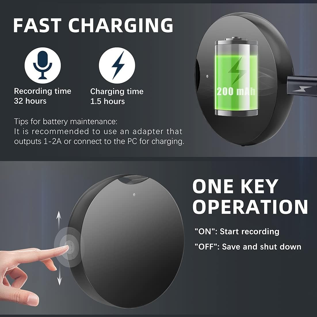 Pendant Voice Recorder USB Rechargeable Voice Activated Digital Record Playback