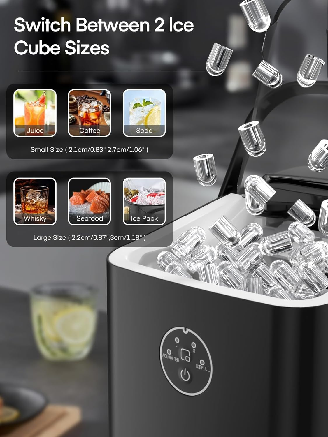 Electric Ice Cube Maker Machine w/handle Portable Automatic Countertop Cocktails