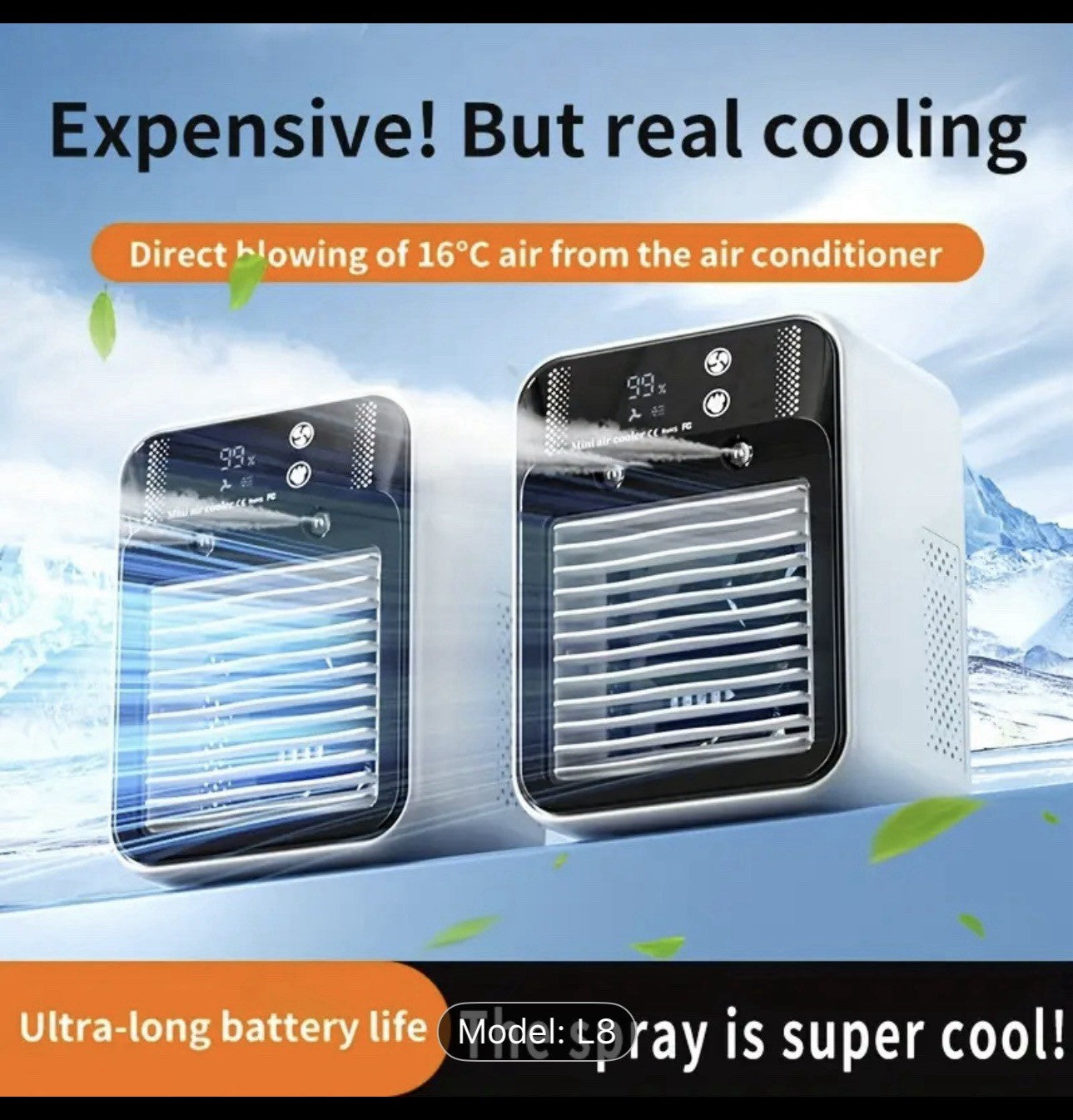 Portable Air Cooler Ice Mist Fan Desktop USB Rechargeable Summer Cooling Fan NEW