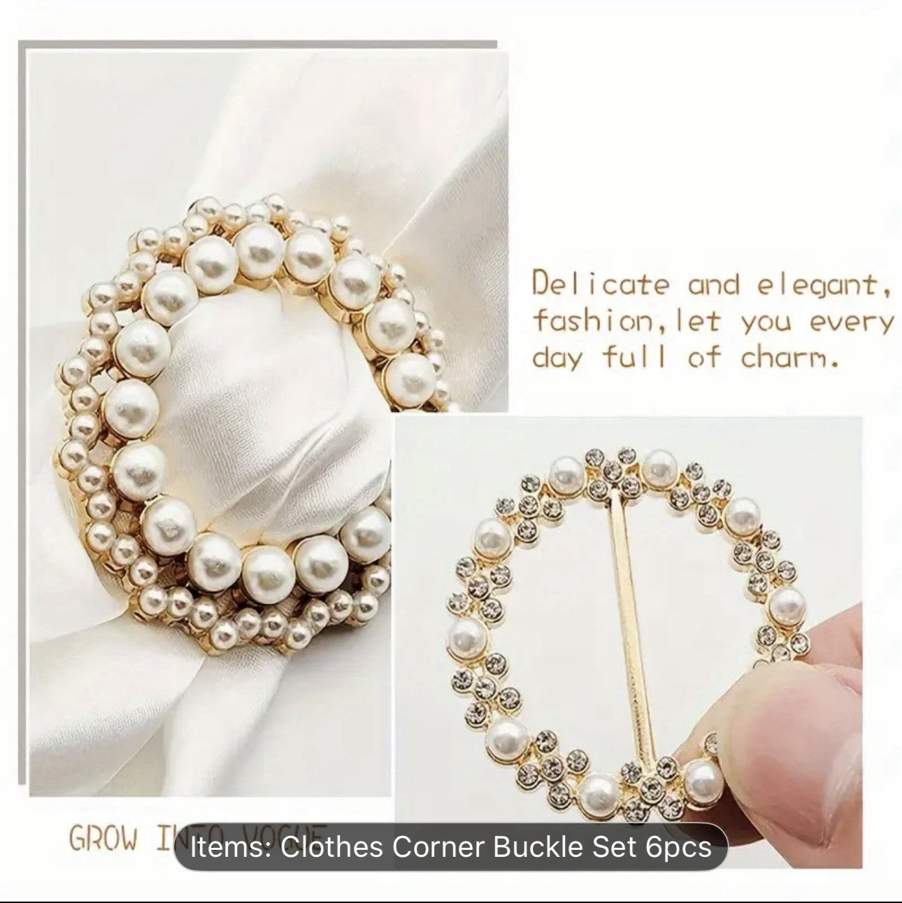 6 Women Girls Metal Scarf Clips & Brooches Crystal Pearl Rhinestone Buckle Gift