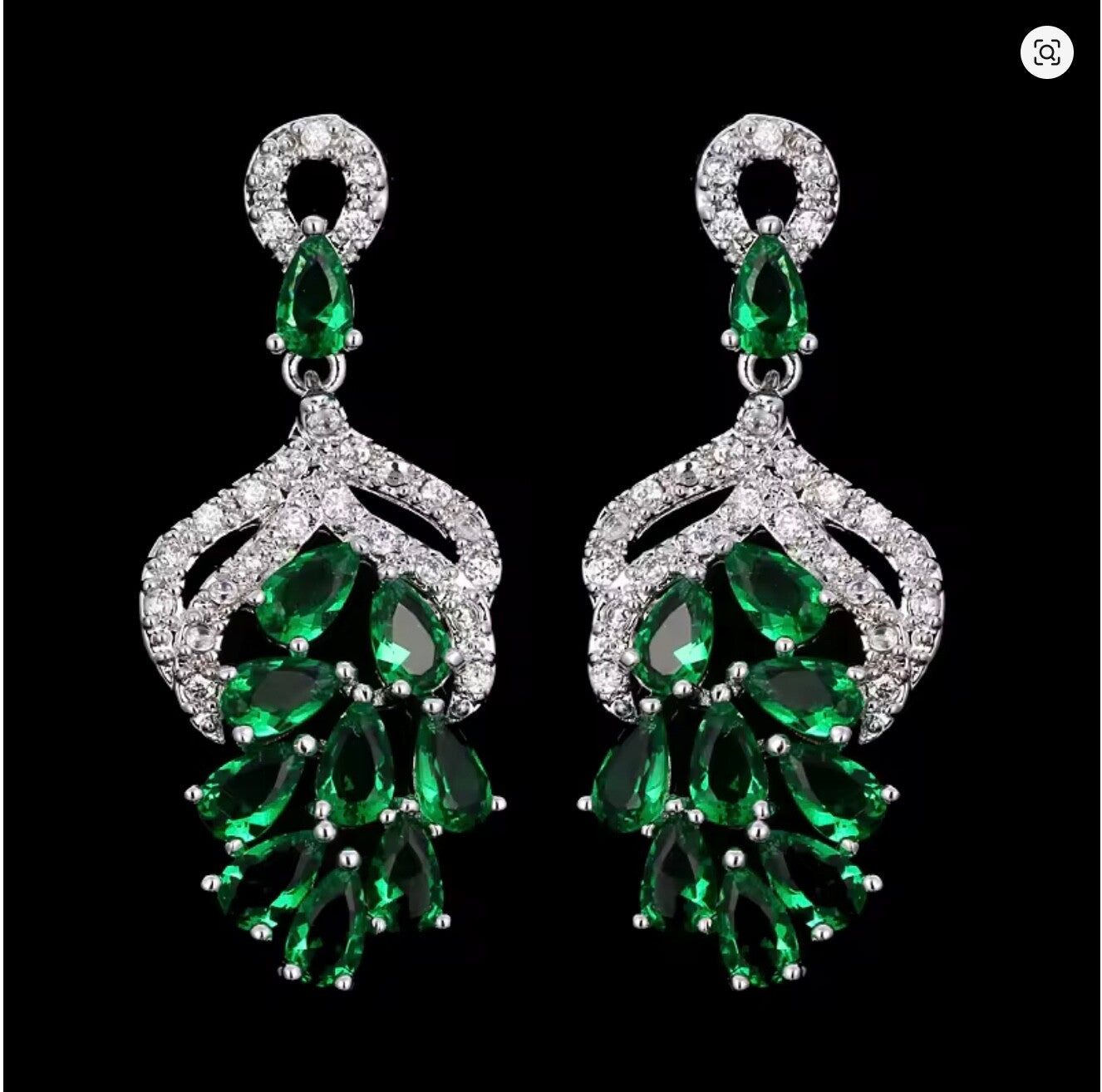 Handmade Grape Flower Drop Earrings 3.5cm Blue Green Cubic Zirconia Bridal Women