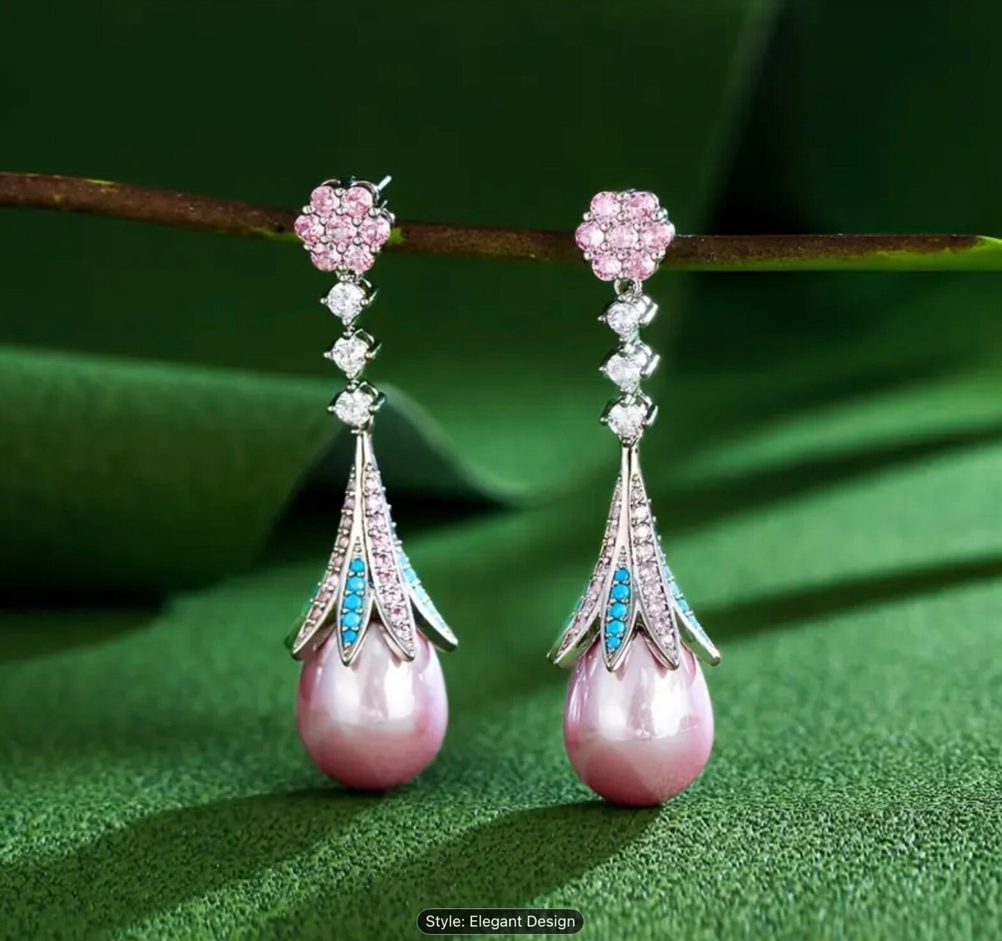 Shiny 925 Sterling Silver CZ Pink Pearl Drop Earrings Women Girls Gift Jewellery