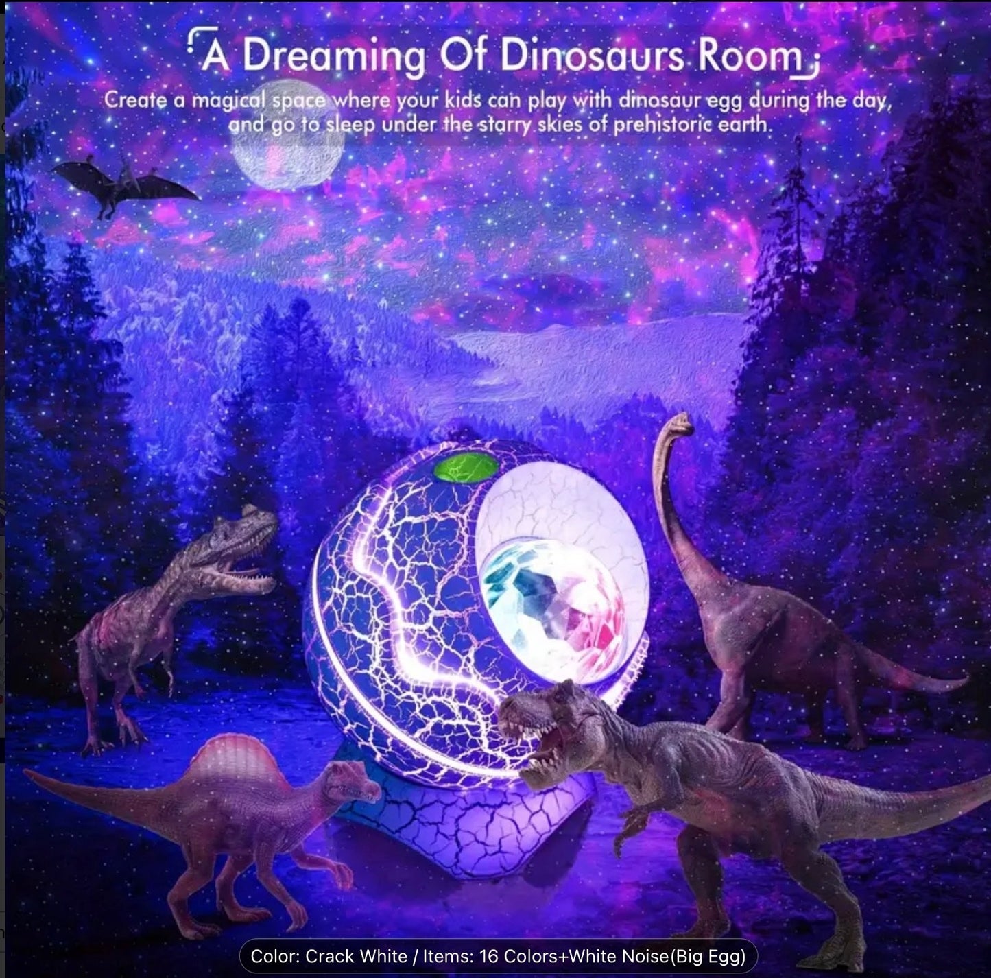 Dinosaur Egg Star Projector Light Galaxy Night with Remote Bluetooth Music Lamp