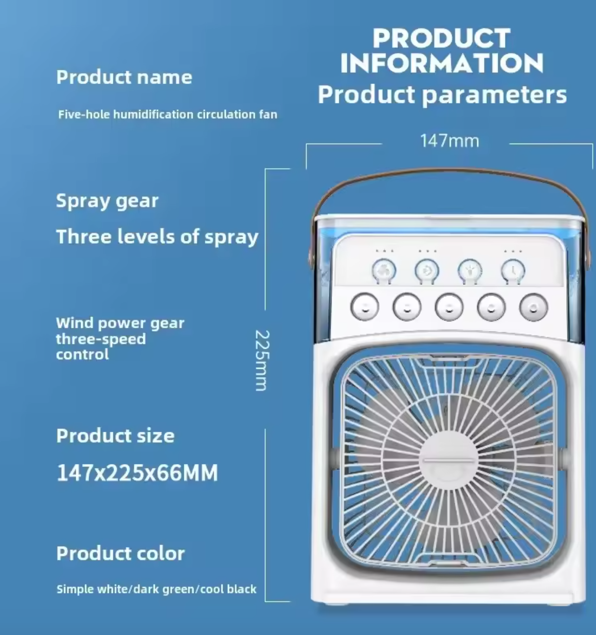 Portable 3in1 Ice Mist Fan Air Conditioner Household Small Air Cooler USB Lights