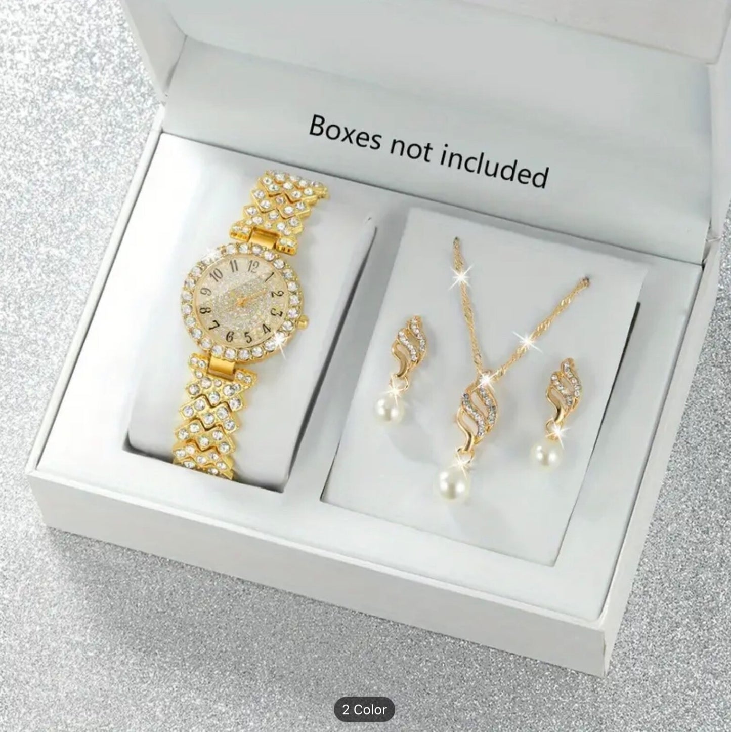 Glamorous Women’s Girls Quartz Watch & 3pc Jewellery Set – Elegant Fashion Gift