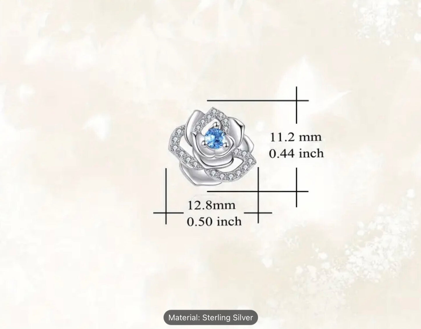 Sterling Silver Rose Earrings Stud Cubic Zirconia Women Romantic Gift Jewellery