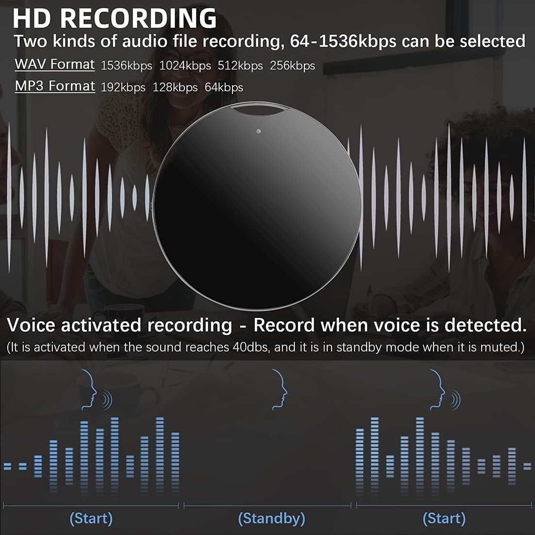Pendant Voice Recorder USB Rechargeable Voice Activated Digital Record Playback