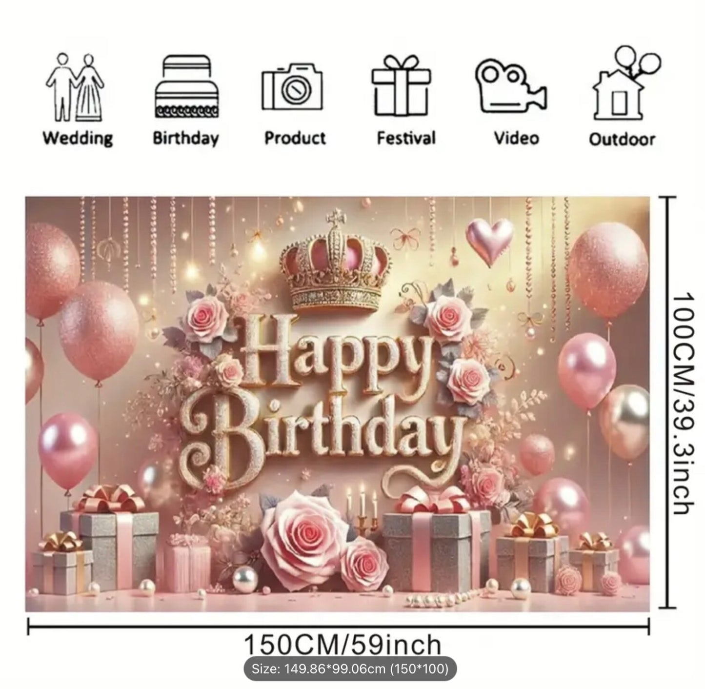 Large Backdrop Kids Birthday Banner Party Background Decor Photography Props