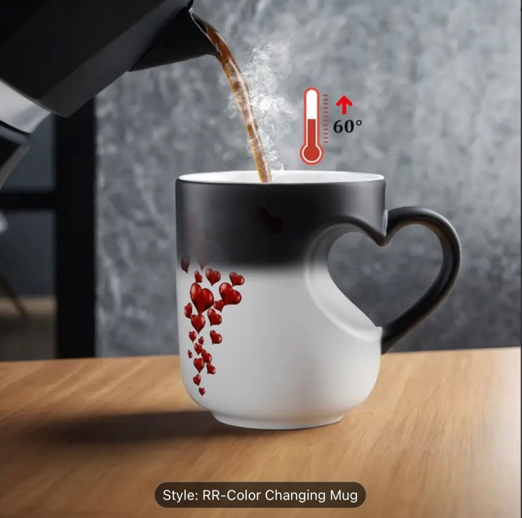 Colour Changing Heat Sensitive Mug Heart Shaped Magic Coffee Novelty Mother Gift