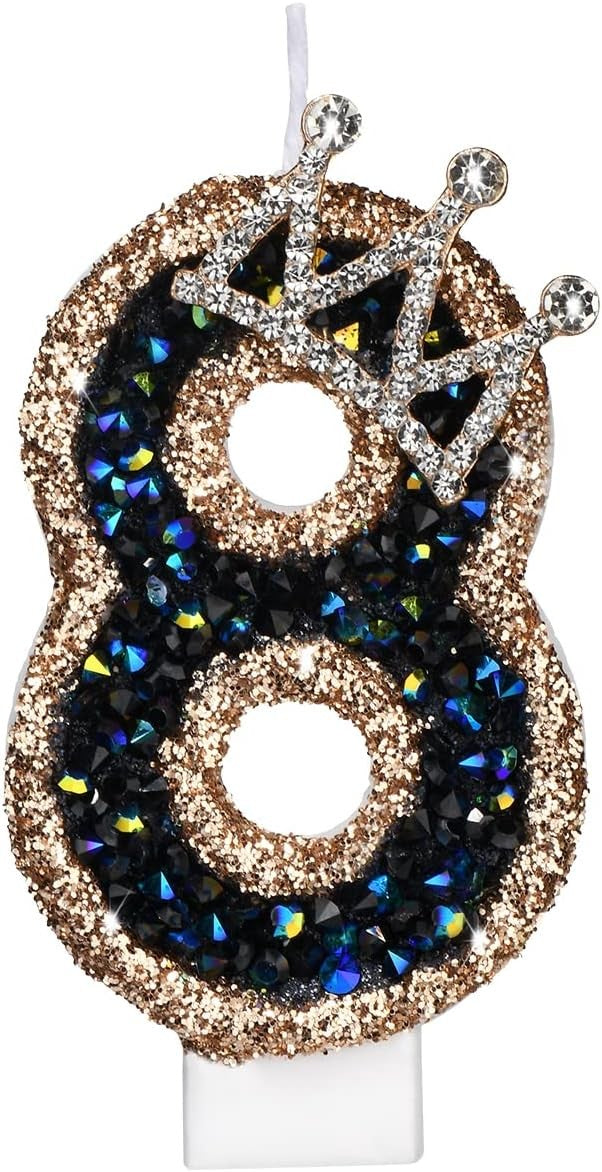Birthday Decorations Glitter Number Candles Cake Toppers Crown Girls Boys Party