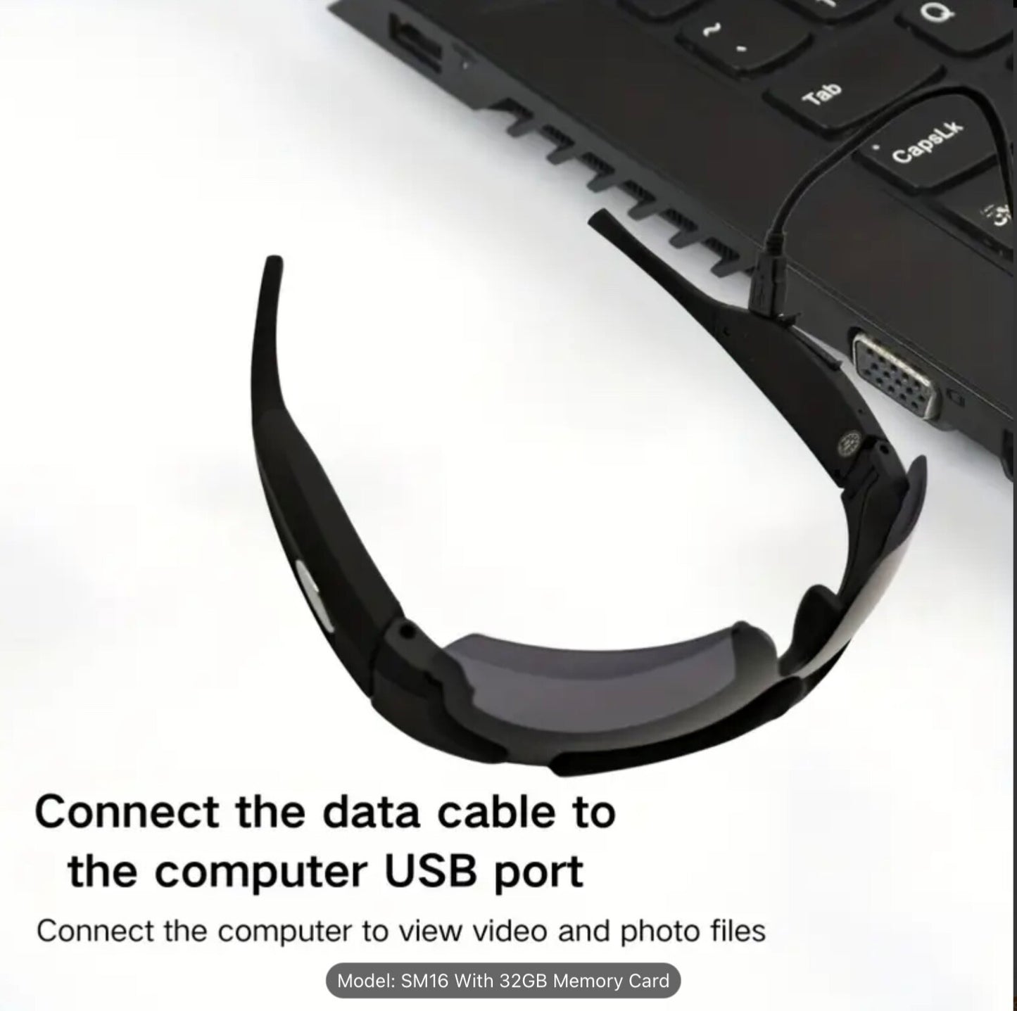 Smart HD wireless Video Glasses 32GB Card 120° Lens 180 Min Battery Waterproof