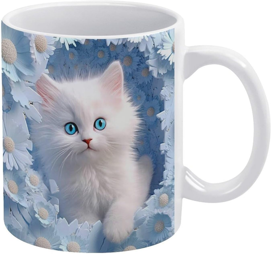 3D Cat Hole in Wall Coffee Mug Tea Cup with Handle Flowers Theme Gift Reusable