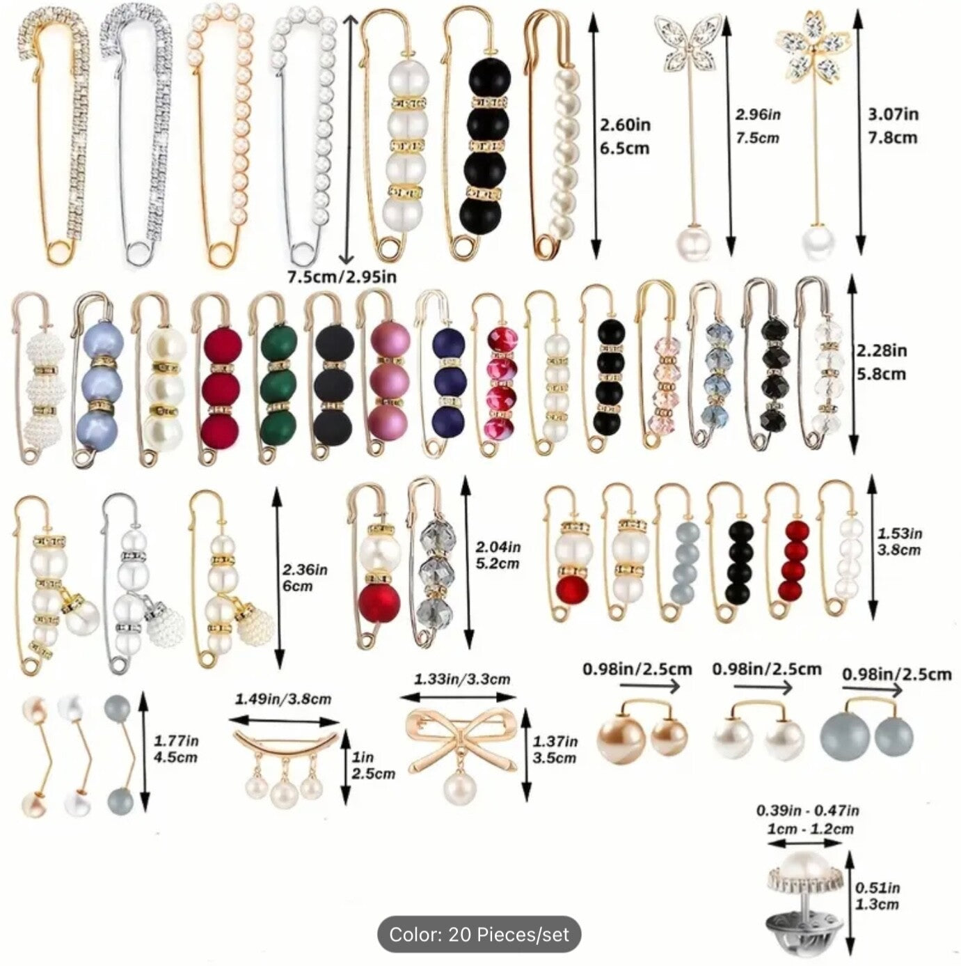 Pack of 20 Safety Pin Brooches Shawl Pins for Sweaters Dresses Gifts Women Style