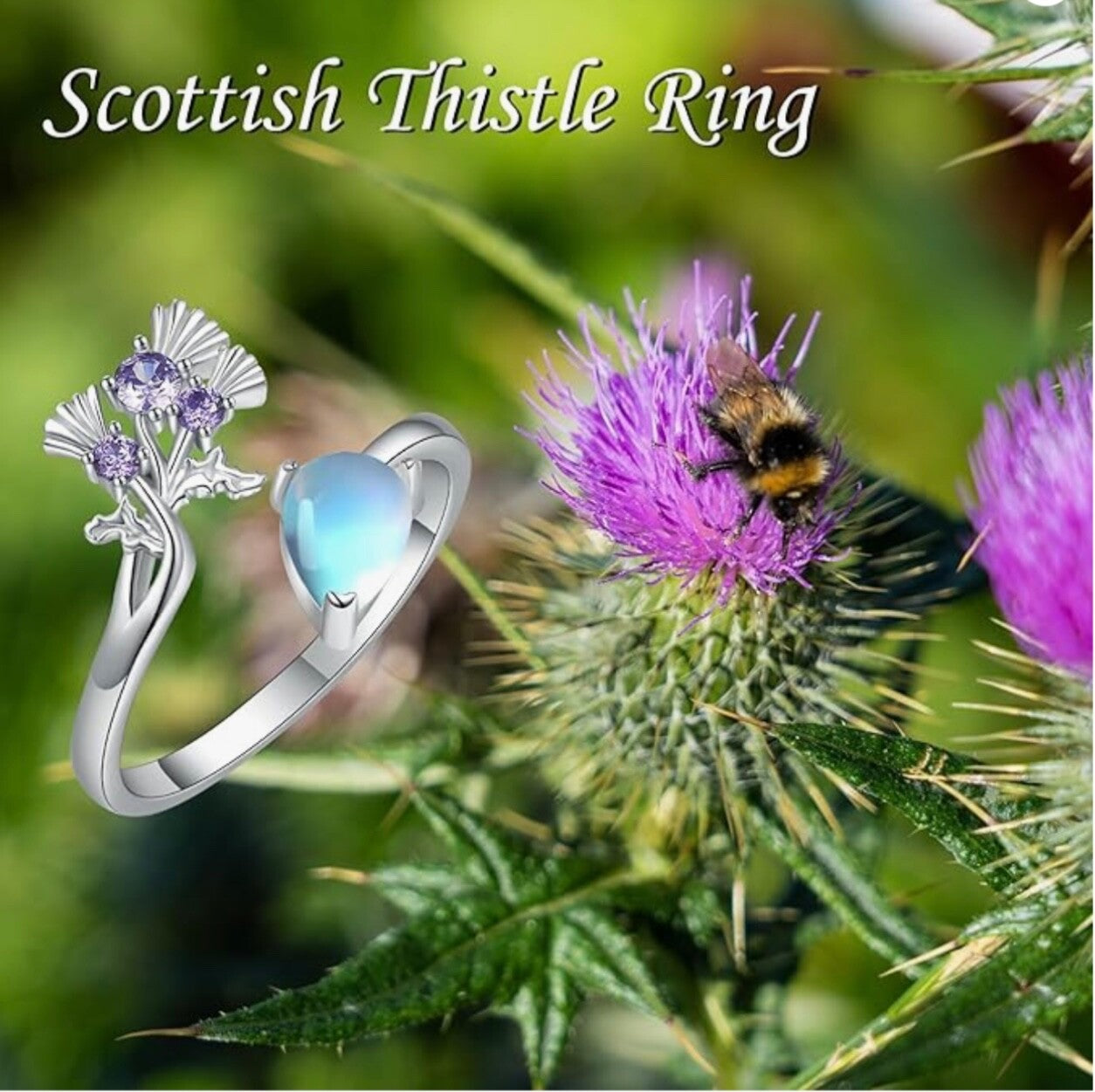 925 Sterling Silver Adjustable Flower Ring Moonstone Women Girls Gift Jewellery