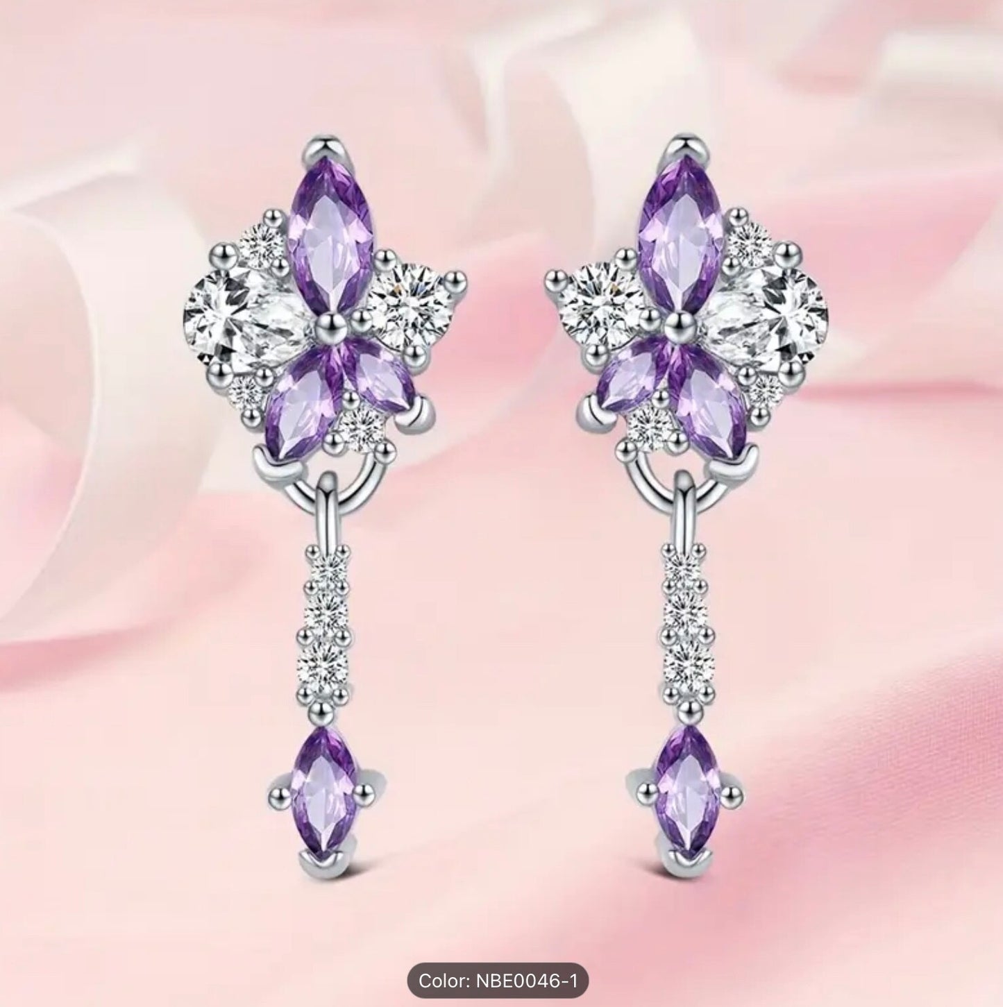 925 Sterling Silver Flower Zirconia Stud Earrings Women Elegant Jewellery Gift