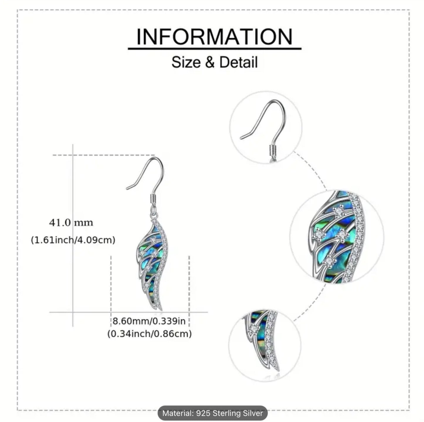 925 Sterling Silver Angel Wings Dangle Drop Earrings Gift Women Girls Jewellery