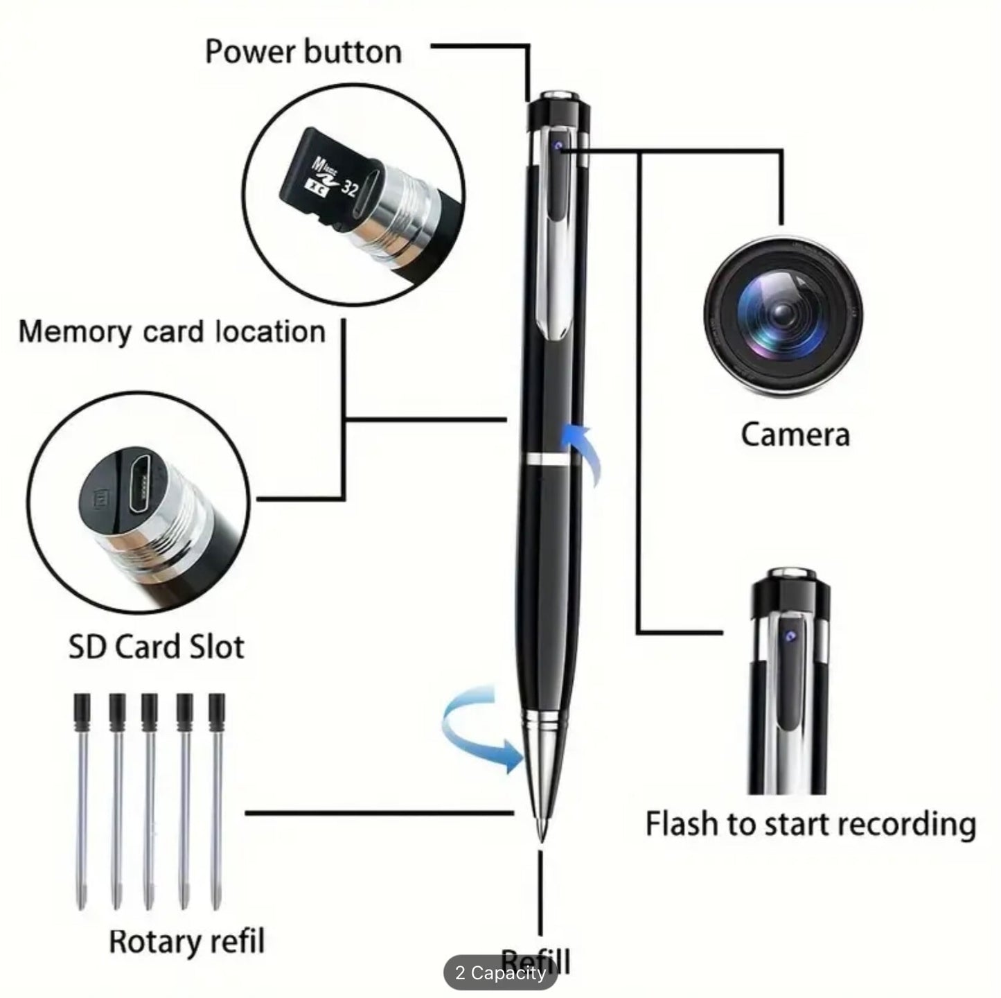 Portable Wearable 1080P HD Video Camera Recorder – Rechargeable Battery w/ 32GB or 64GB SD Card