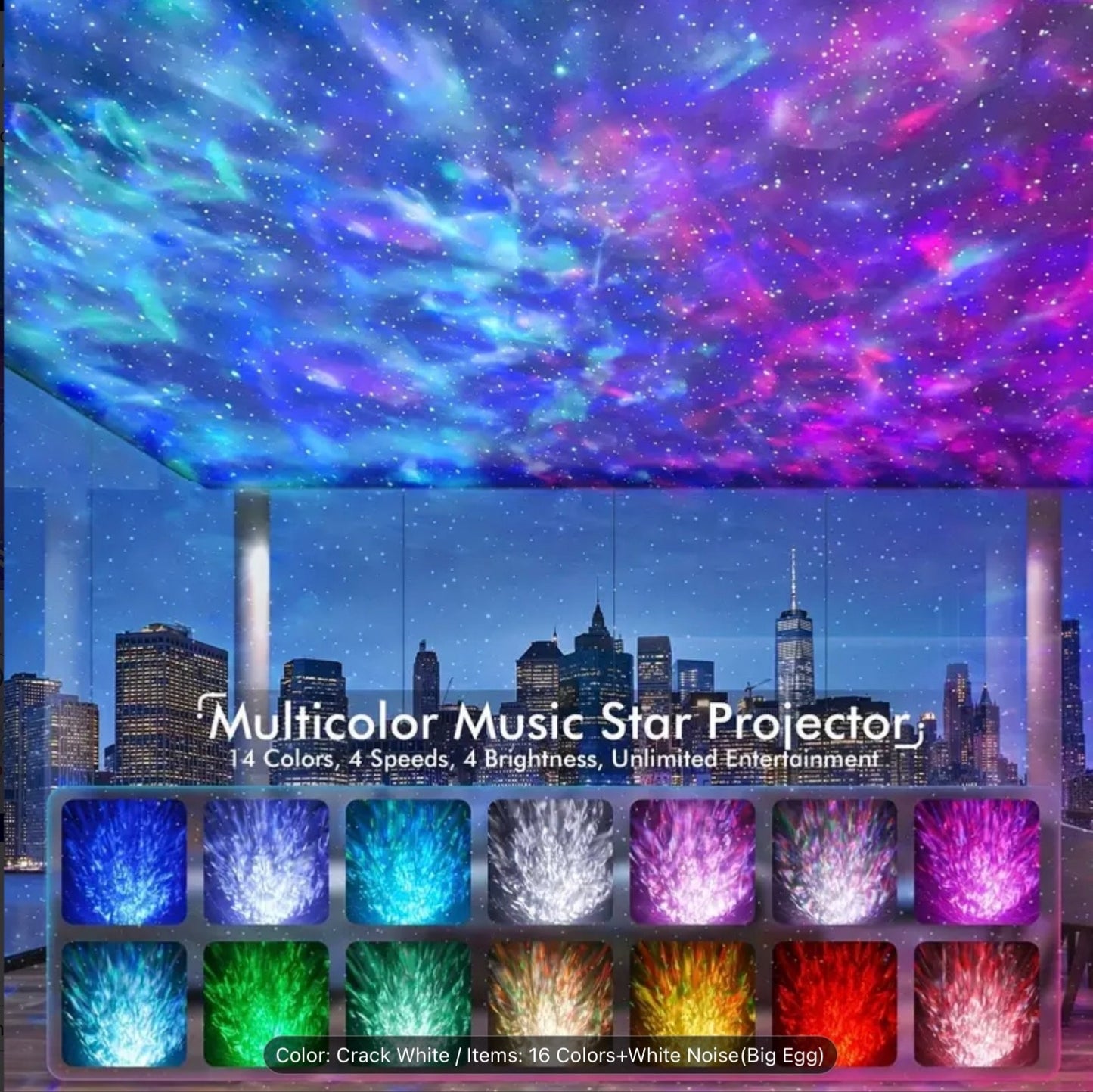 Dinosaur Egg Star Projector Light Galaxy Night with Remote Bluetooth Music Lamp