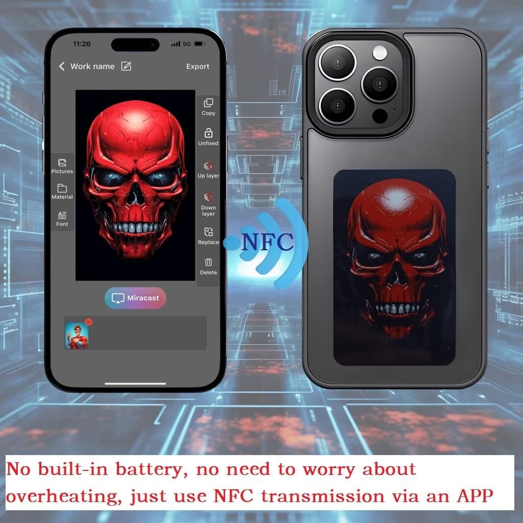 DIY E-Ink Phone 15 Case Silicone Shockproof NFC AI Projection Stylish Screen