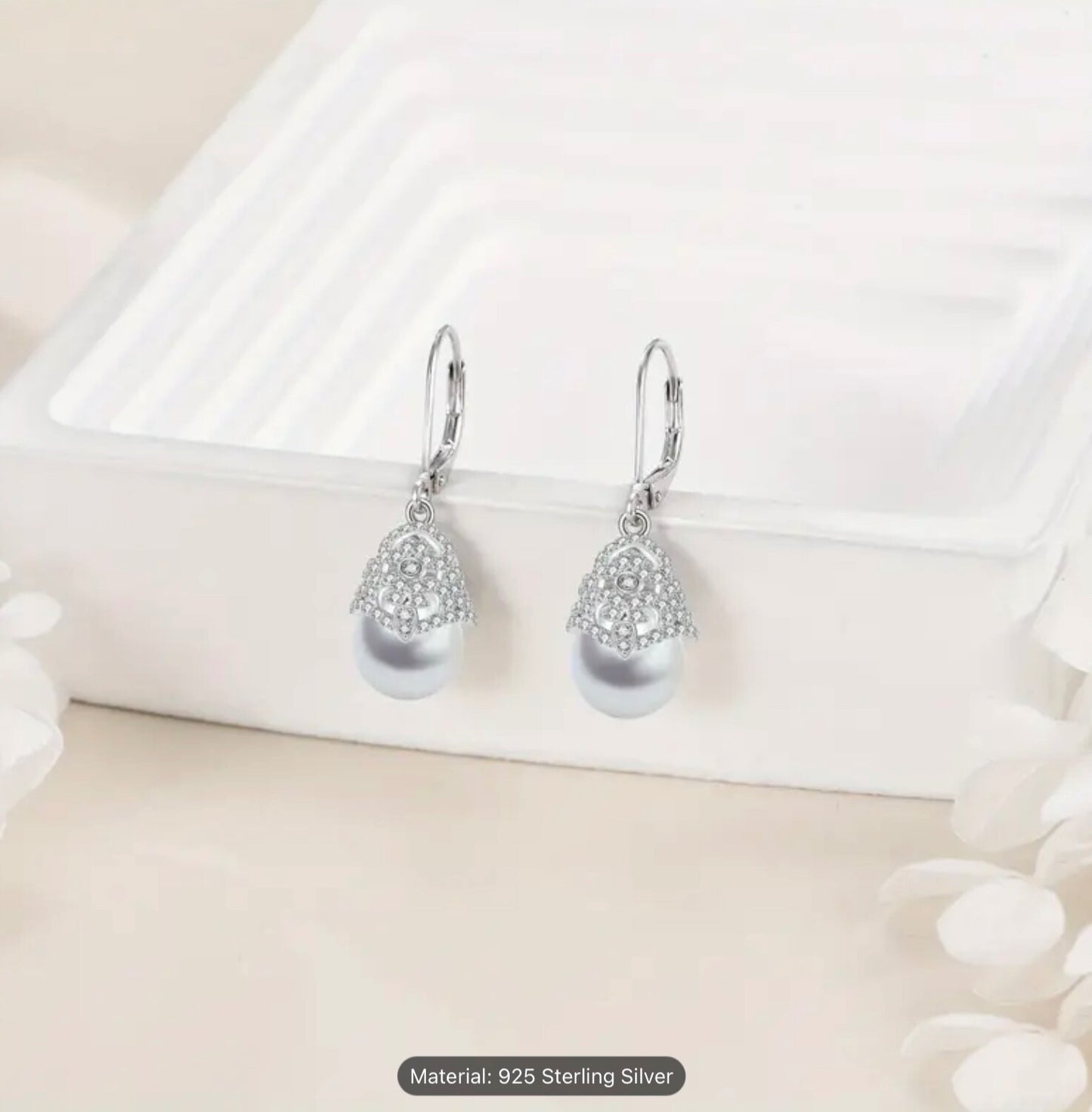 925 Sterling Silver Pearl Drop Dangle Earrings Romantic Elegant Gift for Her