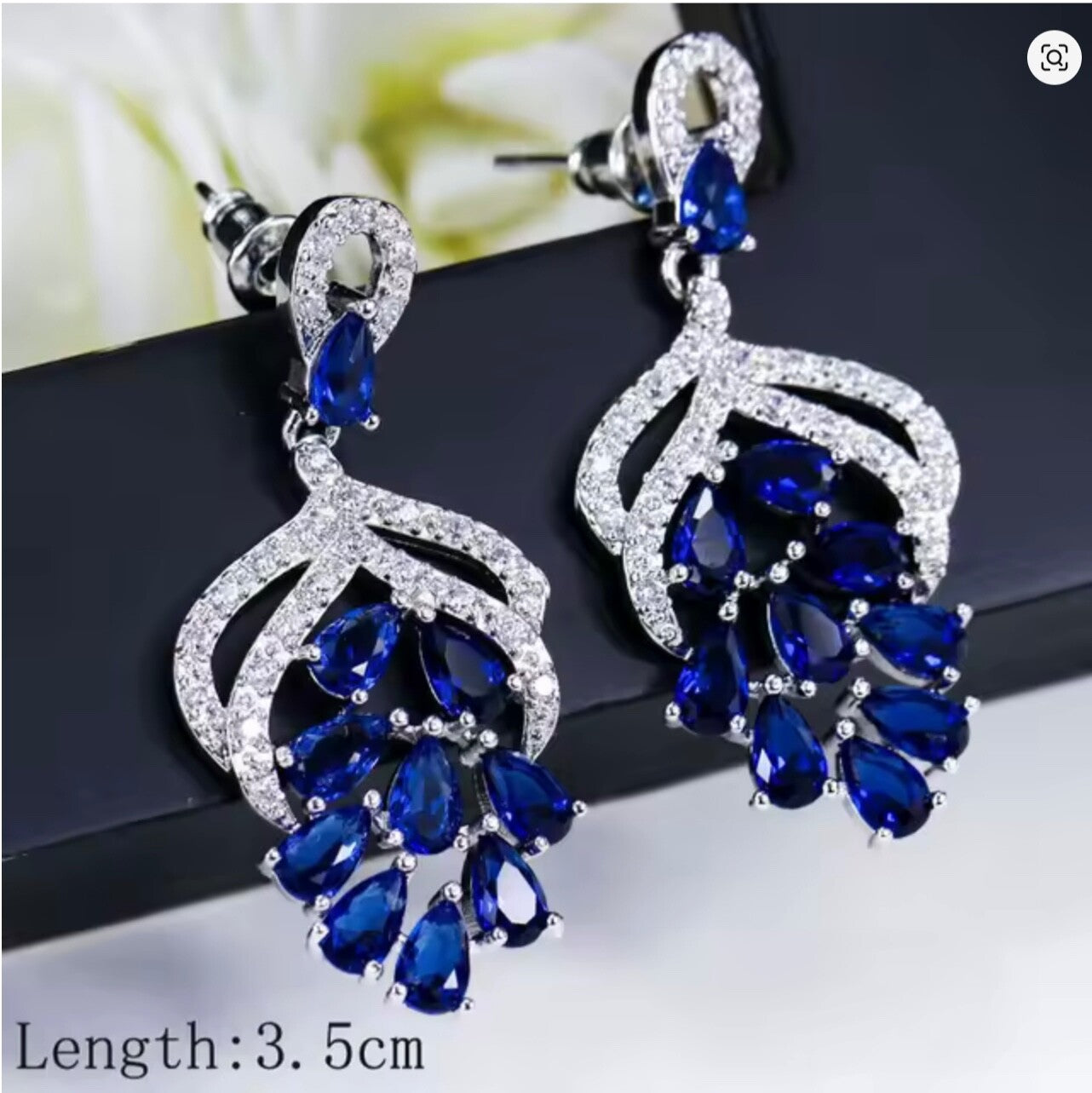 Handmade Grape Flower Drop Earrings 3.5cm Blue Green Cubic Zirconia Bridal Women