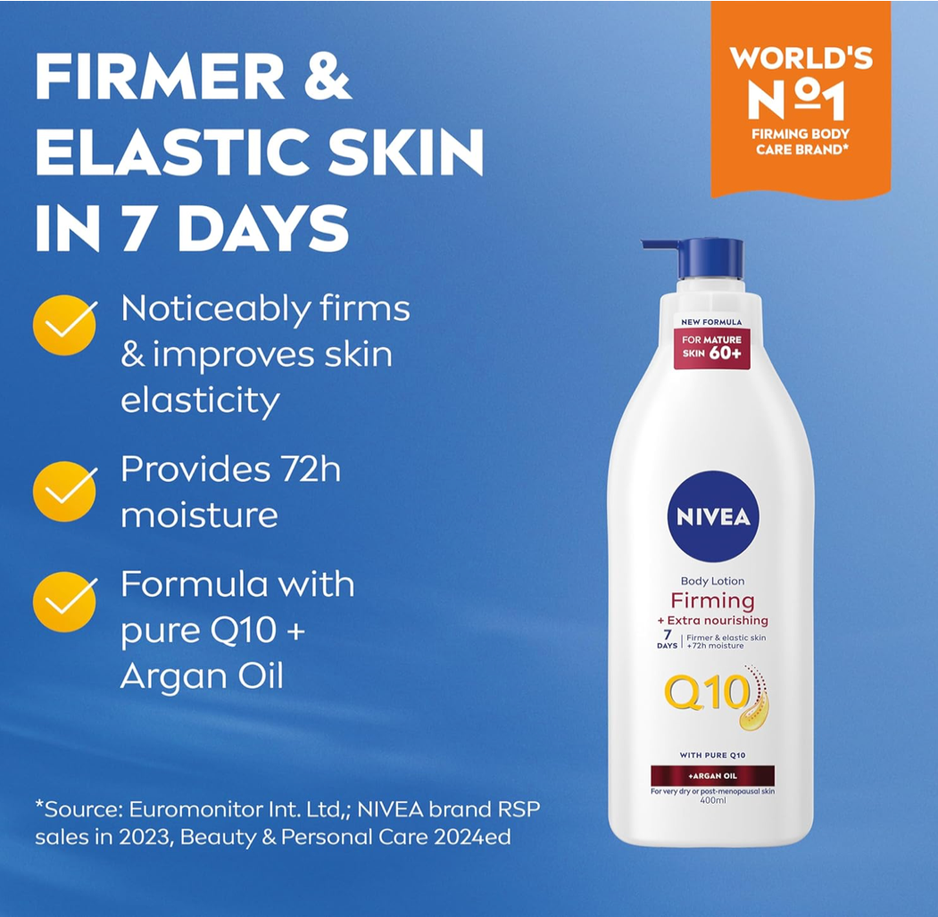NIVEA 60+ Firming Body Lotion + Extra Nourishing Q10 Plus Argan Oil 400ml
