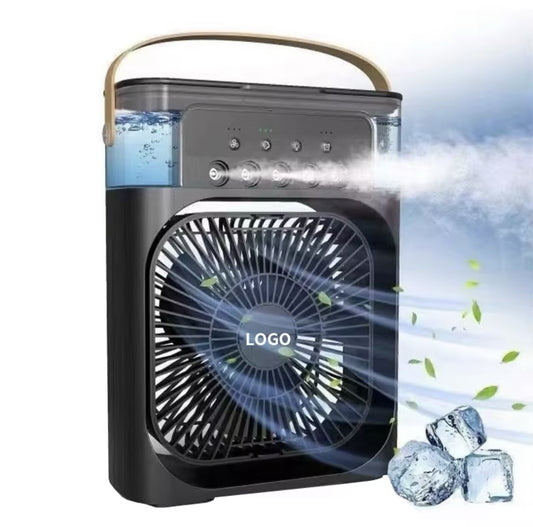 Portable 3in1 Ice Mist Fan Air Conditioner Household Small Air Cooler USB Lights