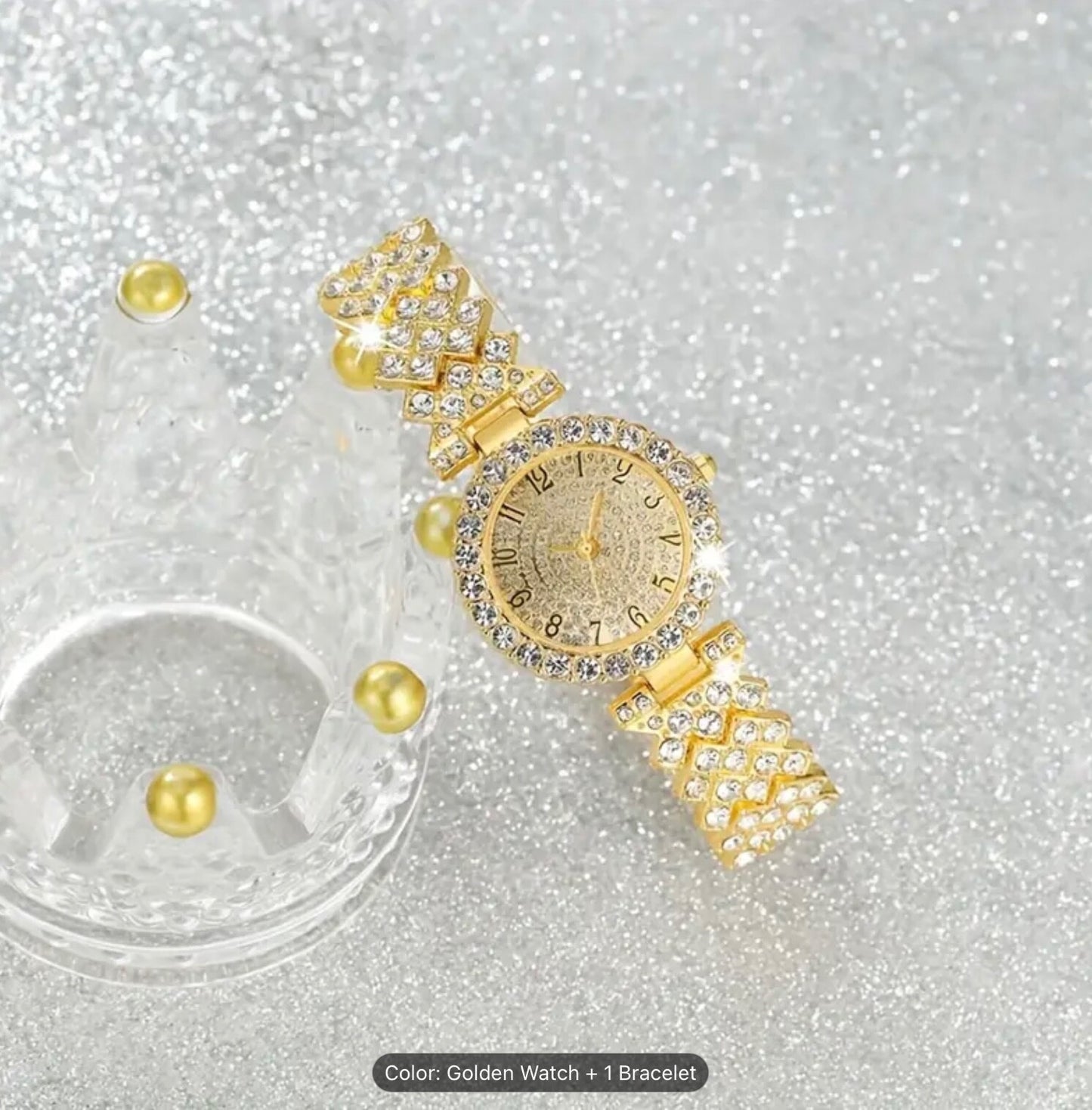Luxury 2-Piece Women’s Rhinestone Watch & Bracelet Set – Elegant Quartz Gift set