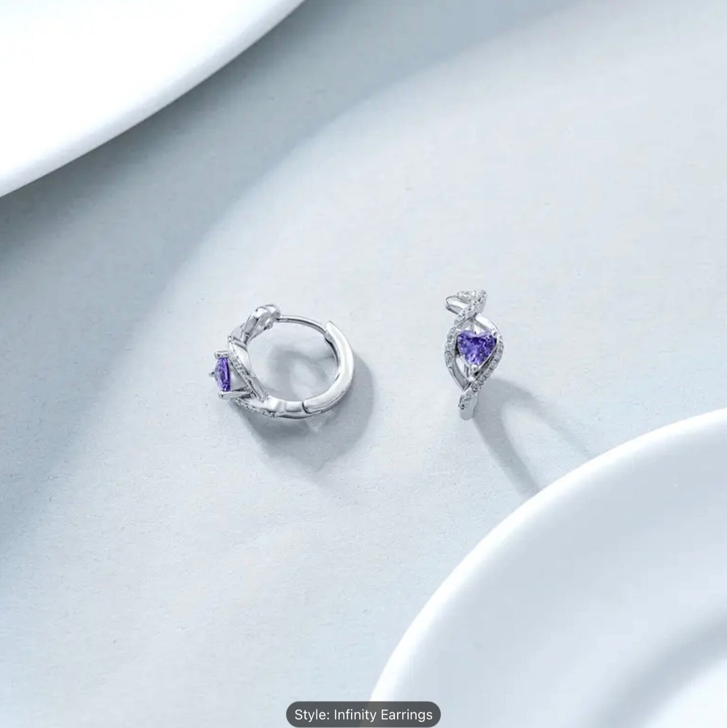 925 Sterling Silver Infinity Heart Purple CZ Huggie Hoop Earrings for Women Gift