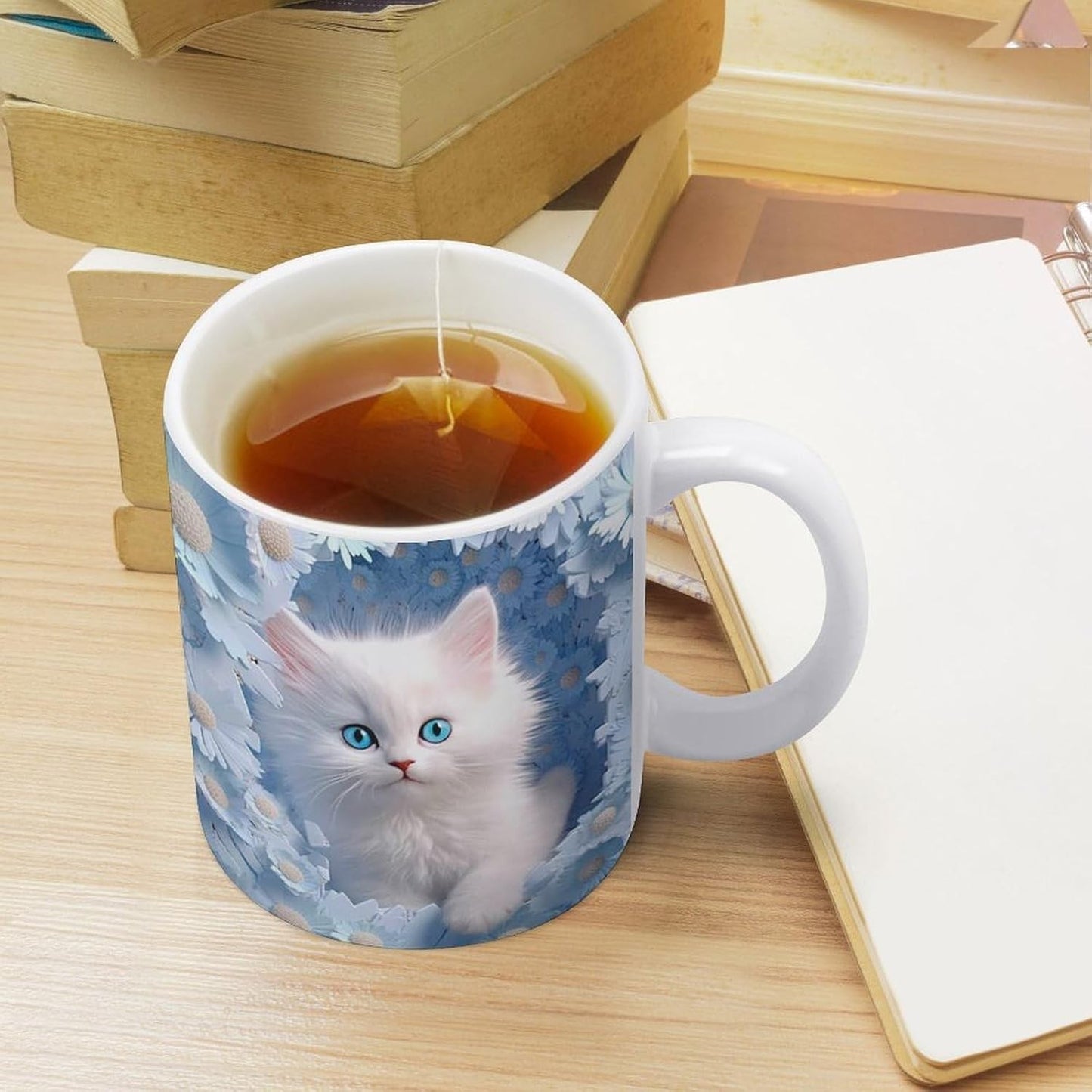 3D Cat Hole in Wall Coffee Mug Tea Cup with Handle Flowers Theme Gift Reusable